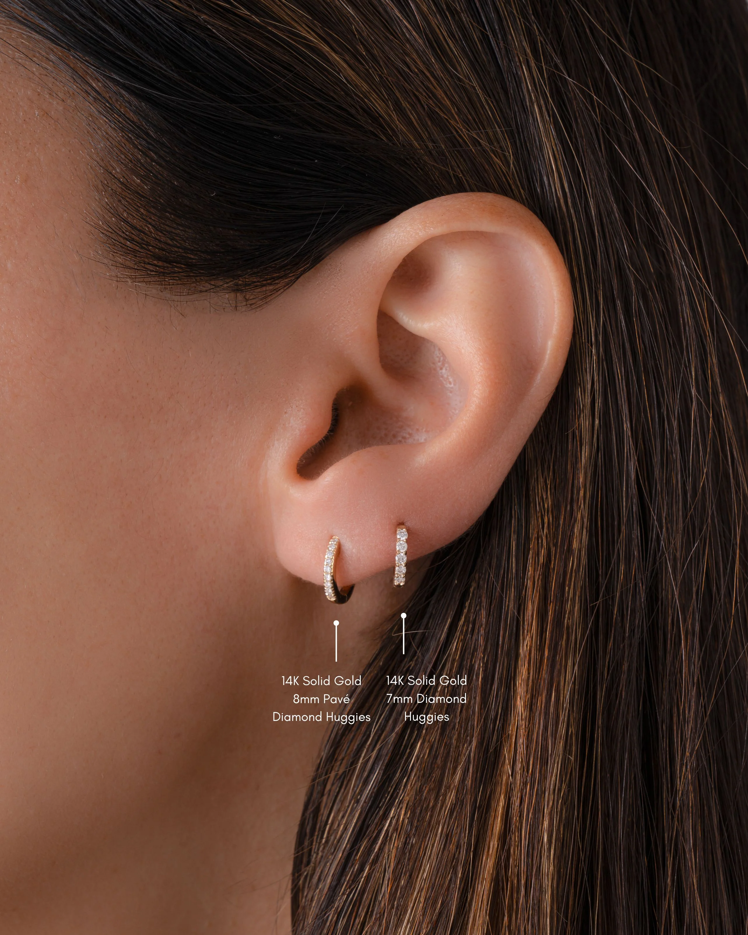 14K Solid Gold 8mm Pavé Lab Grown Diamond Huggies - Image 6