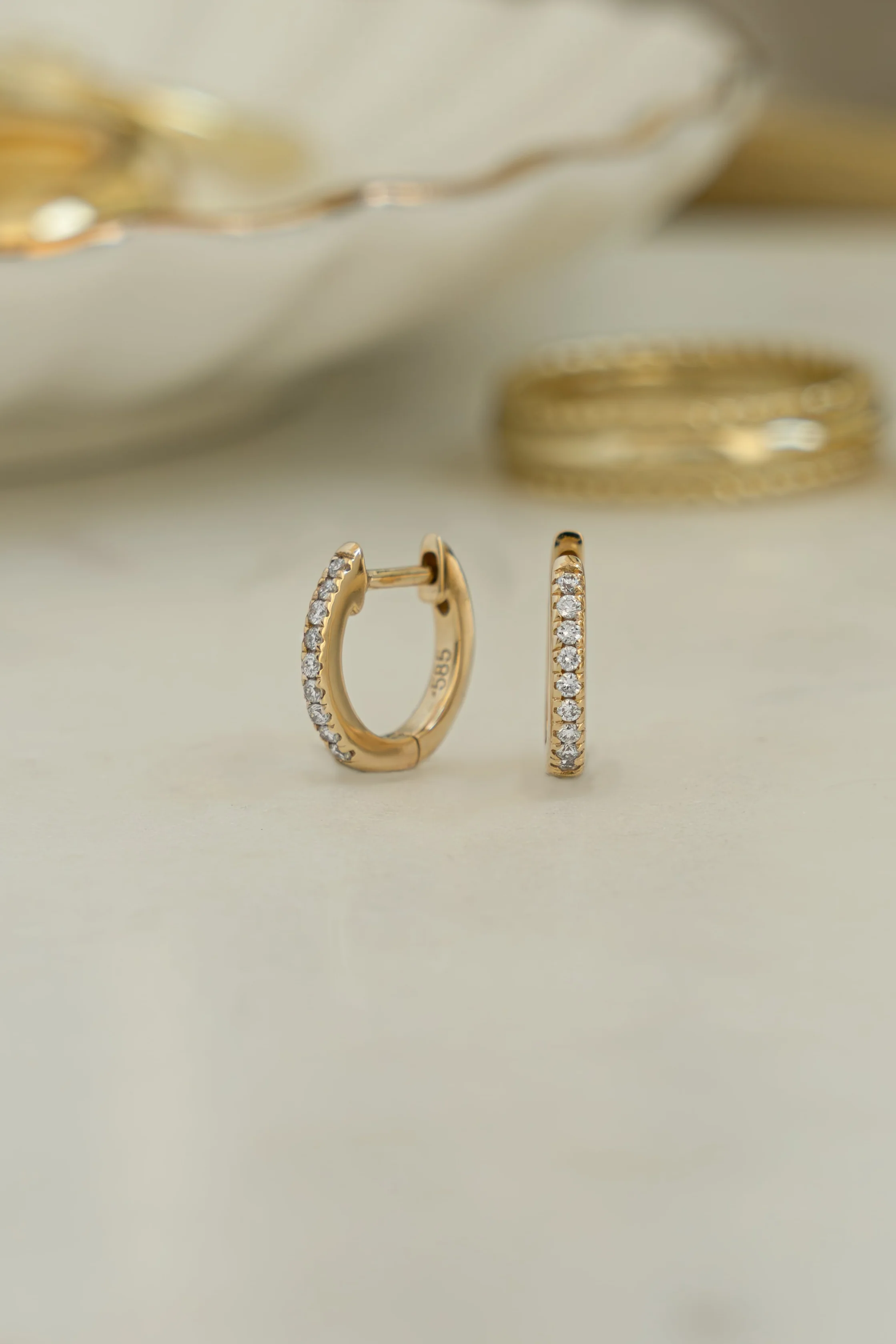 14K Solid Gold 8mm Pavé Lab Grown Diamond Huggies - Image 8