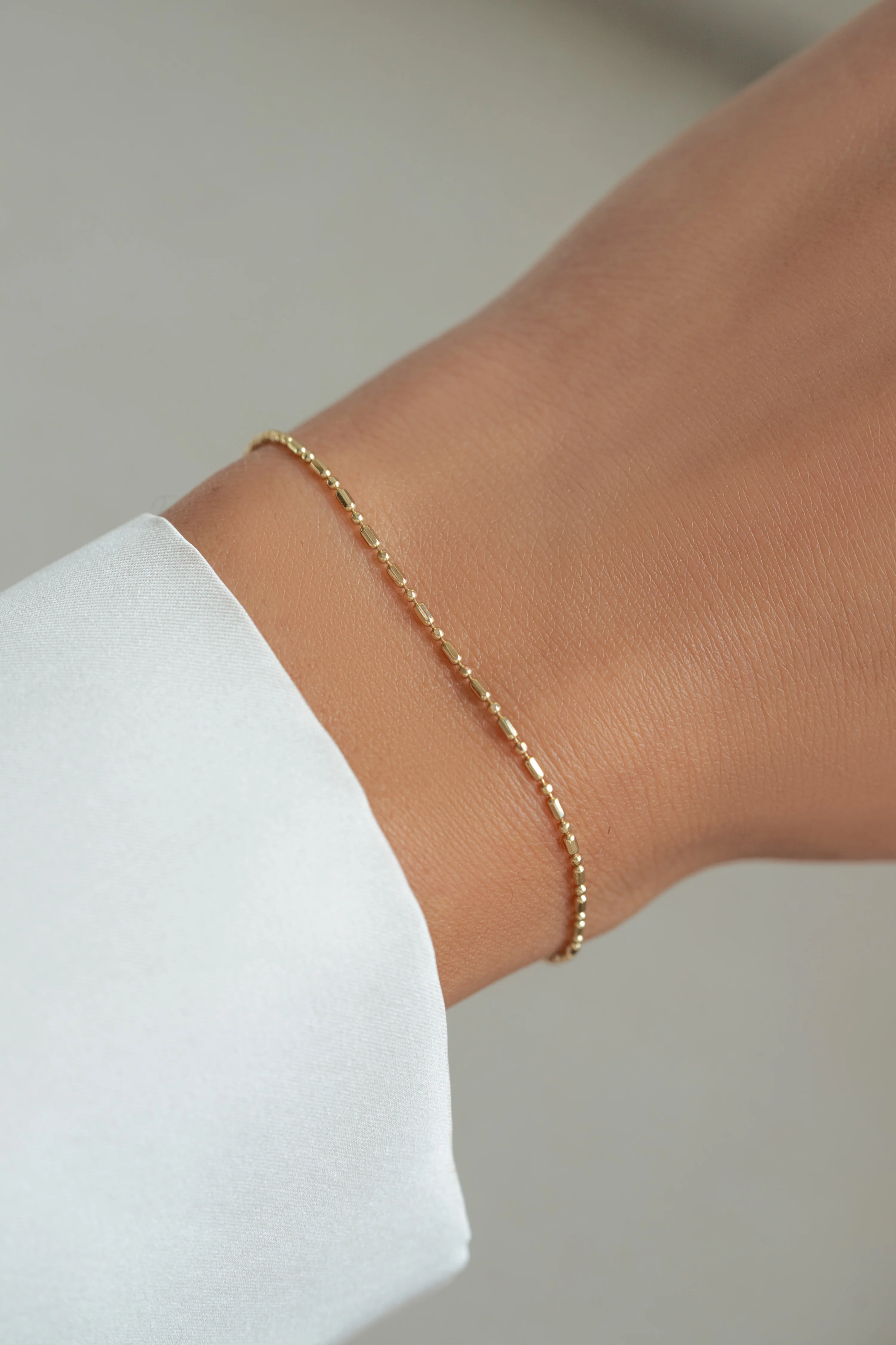 14K Solid Gold Bar Station Chain Bracelet - Image 2