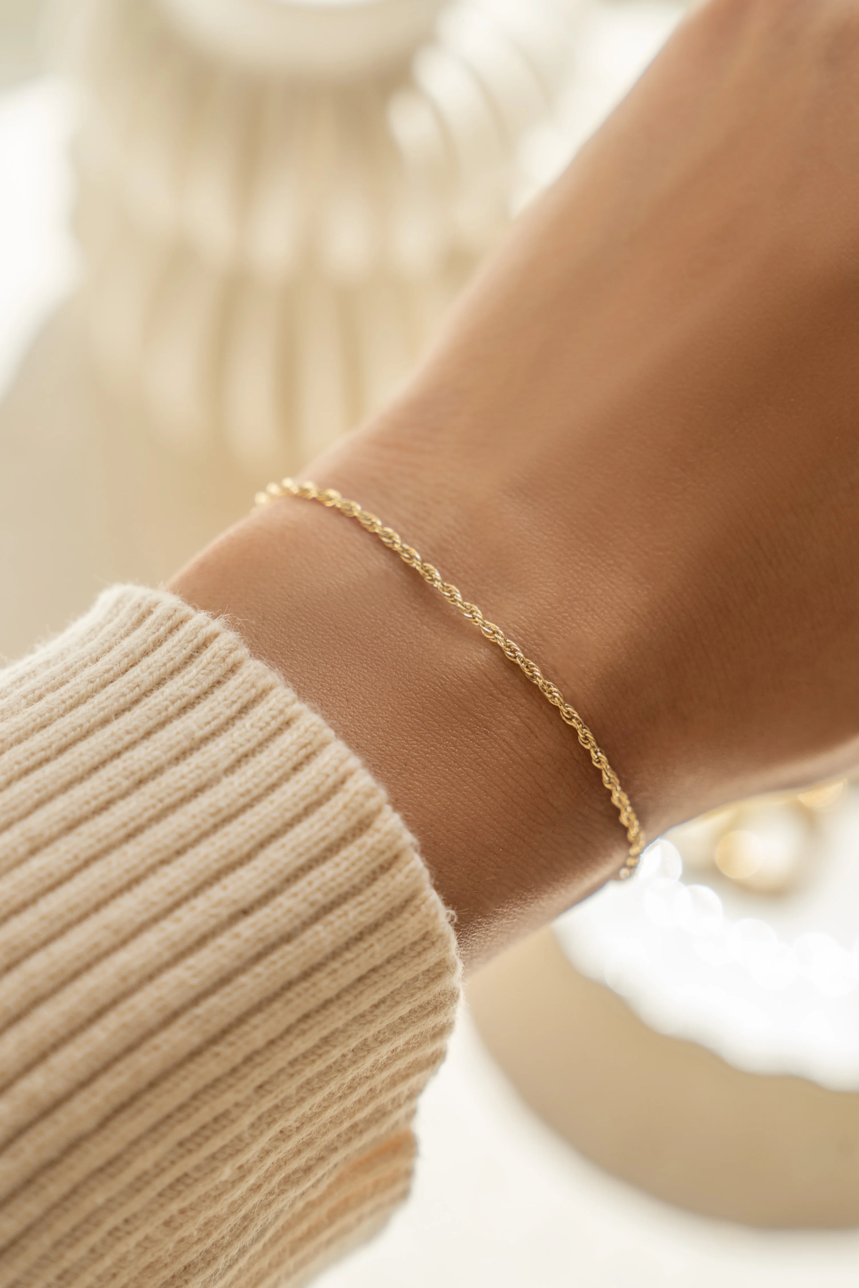 14K Solid Gold Twisted Rope Chain Bracelet - Image 2