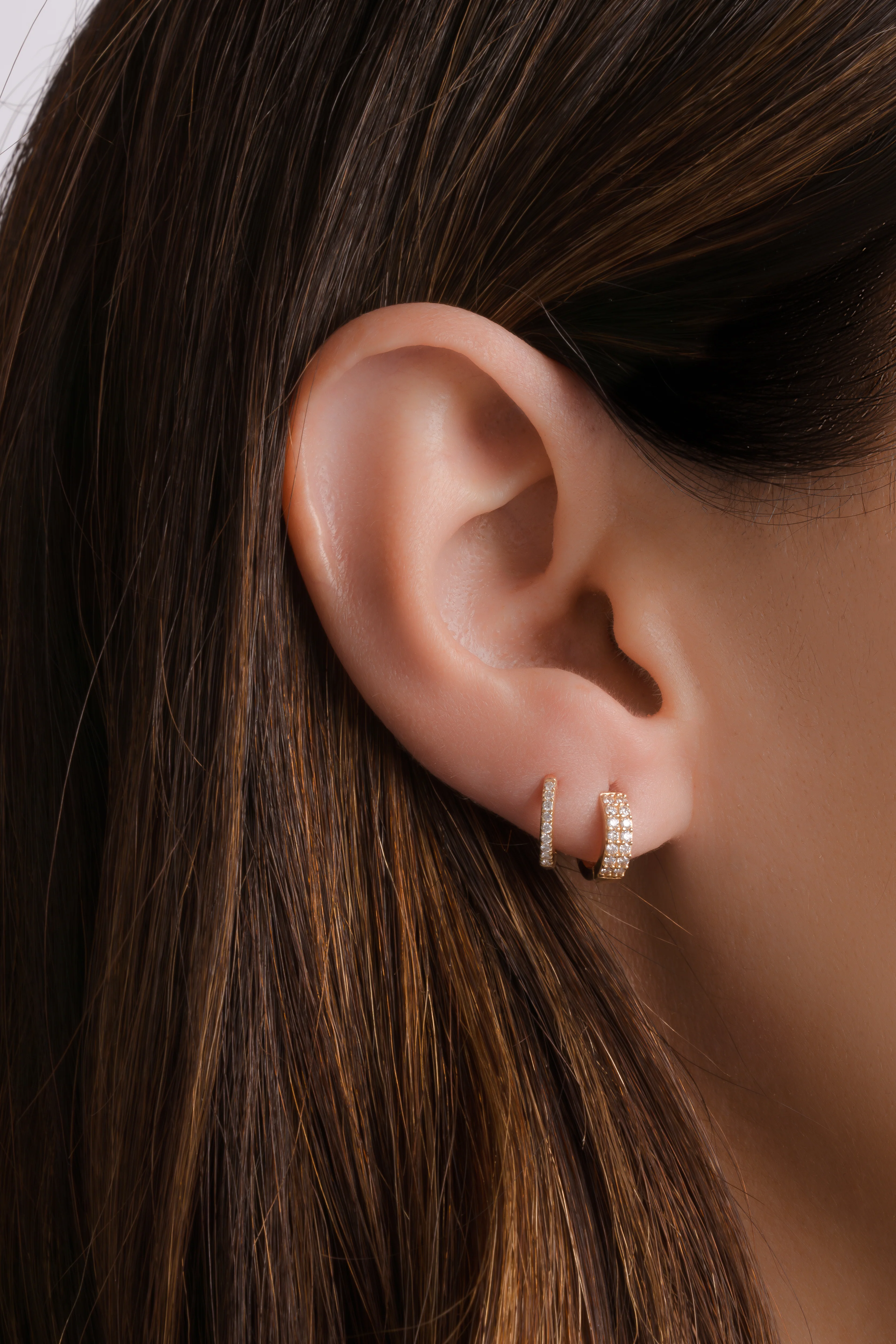 14K Solid Gold Two Row Lab Grown Diamond Huggies - Image 2
