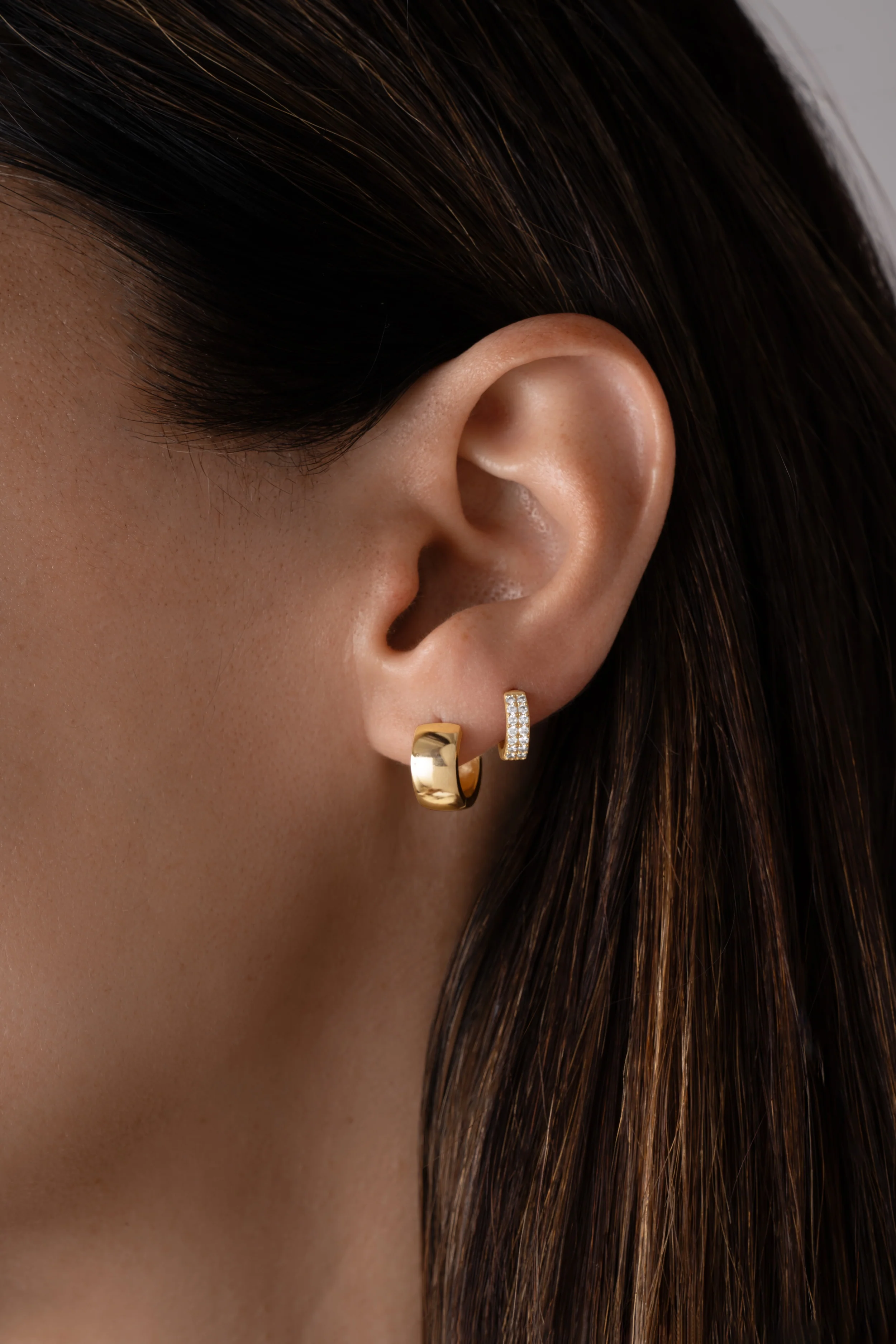 14K Solid Gold Two Row Lab Grown Diamond Huggies - Image 4