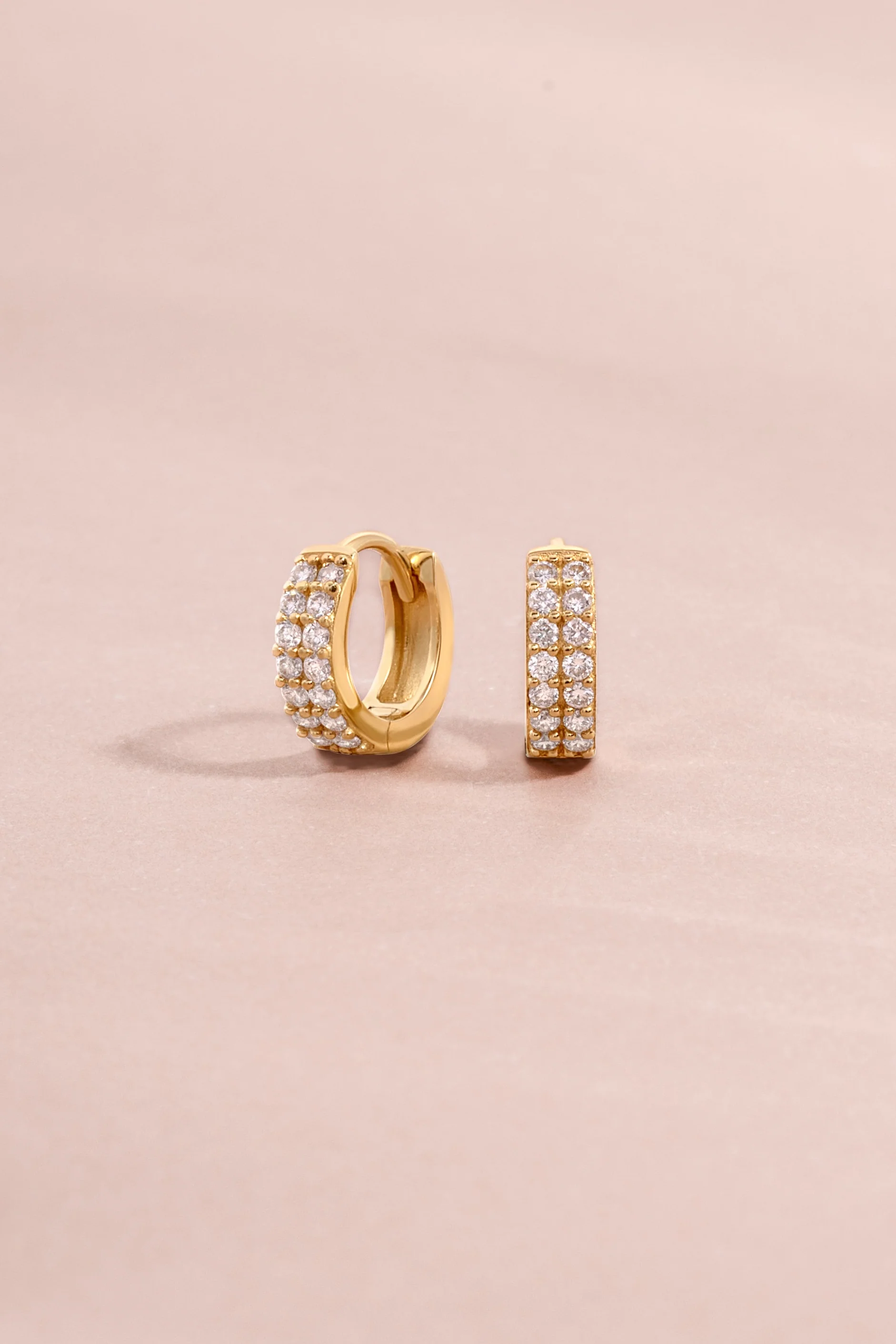 14K Solid Gold Two Row Lab Grown Diamond Huggies - Image 5