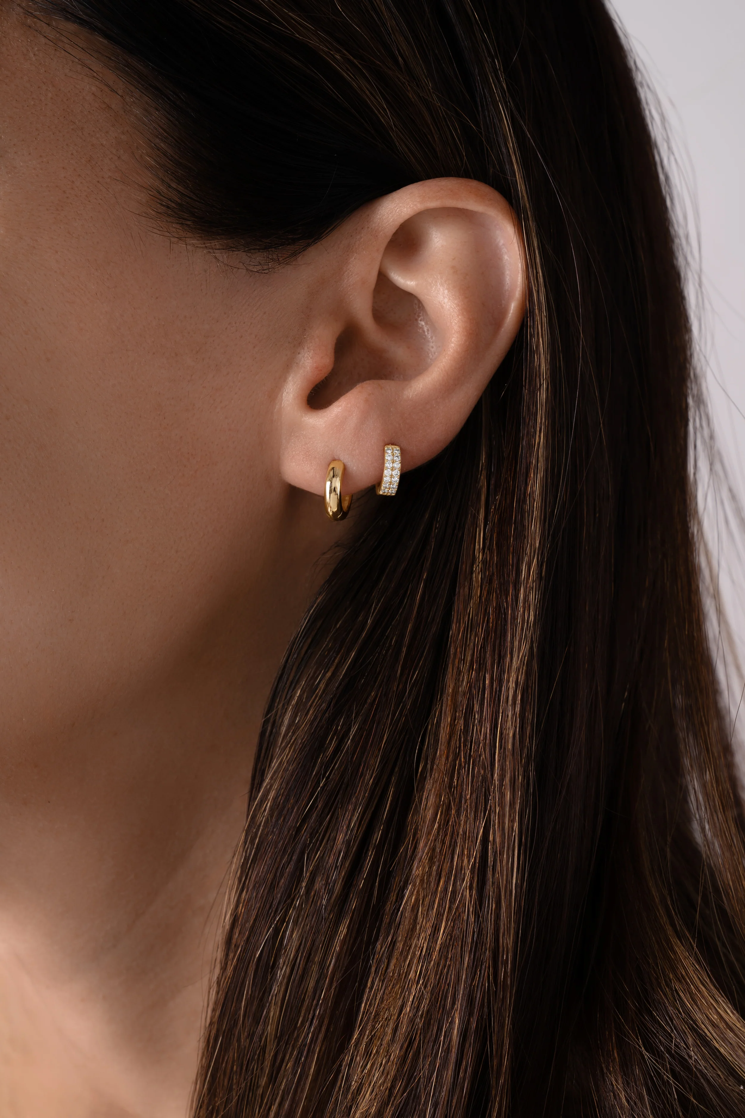 14K Solid Gold Two Row Lab Grown Diamond Huggies - Image 6