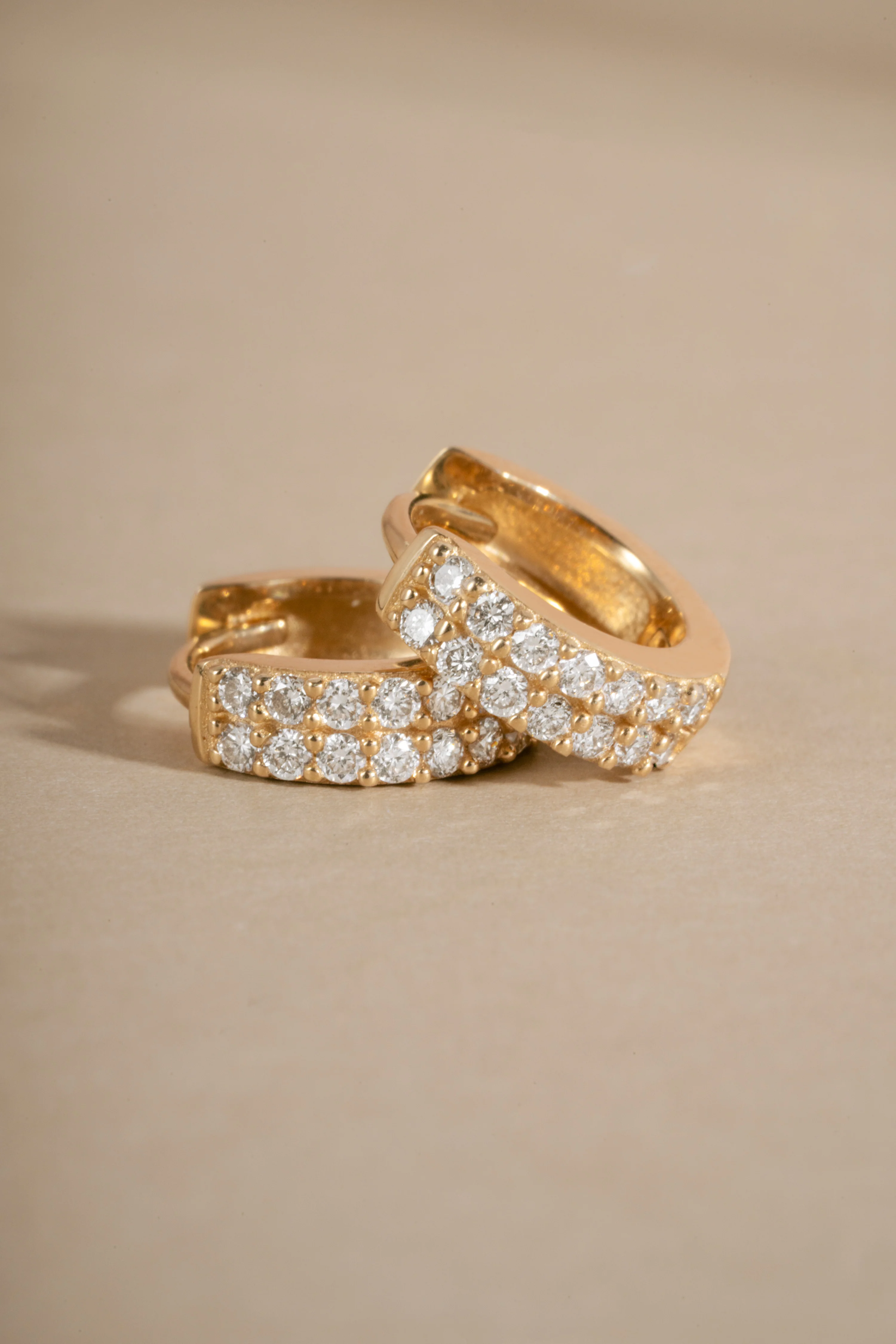 14K Solid Gold Two Row Lab Grown Diamond Huggies - Image 7