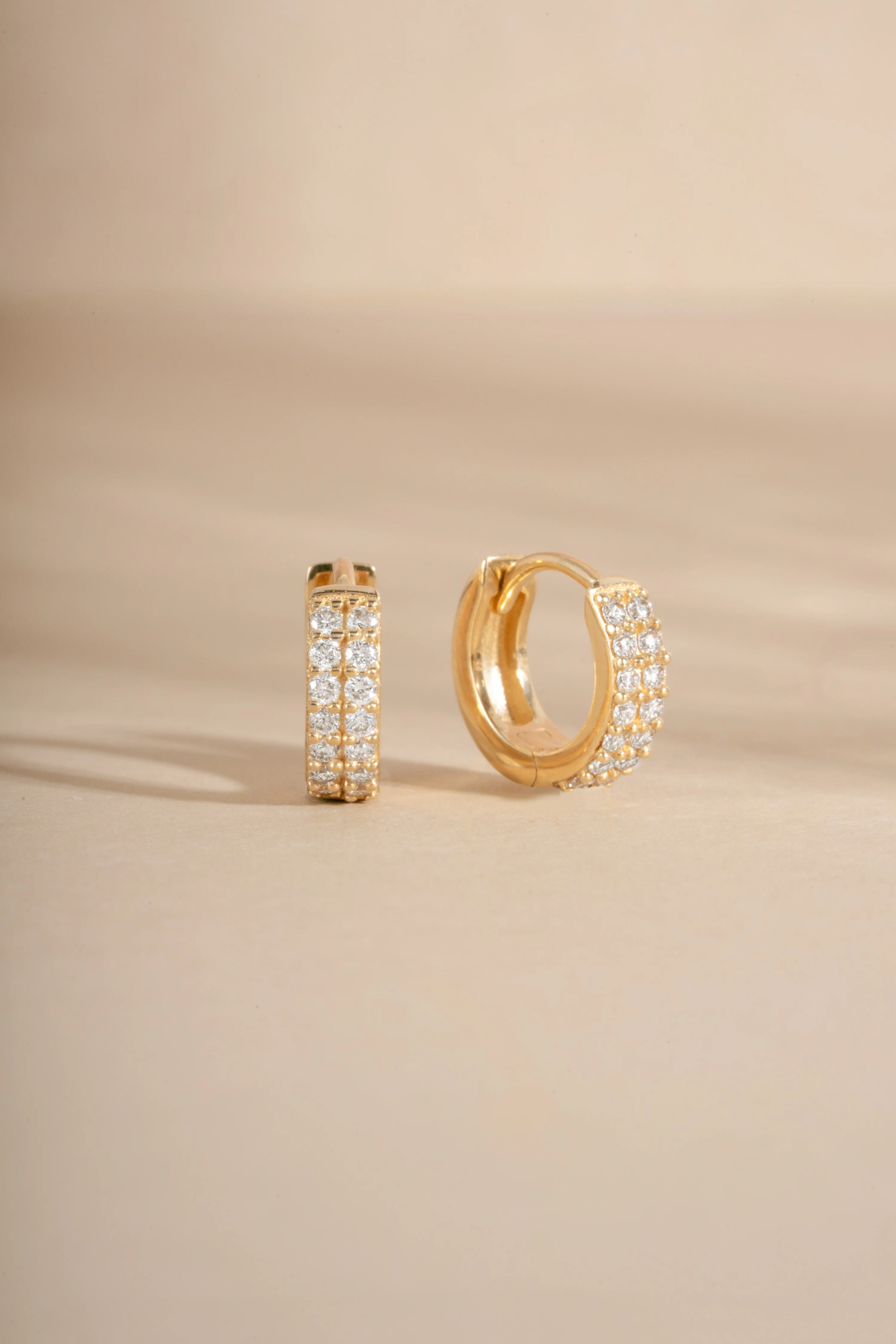 14K Solid Gold Two Row Lab Grown Diamond Huggies - Image 8