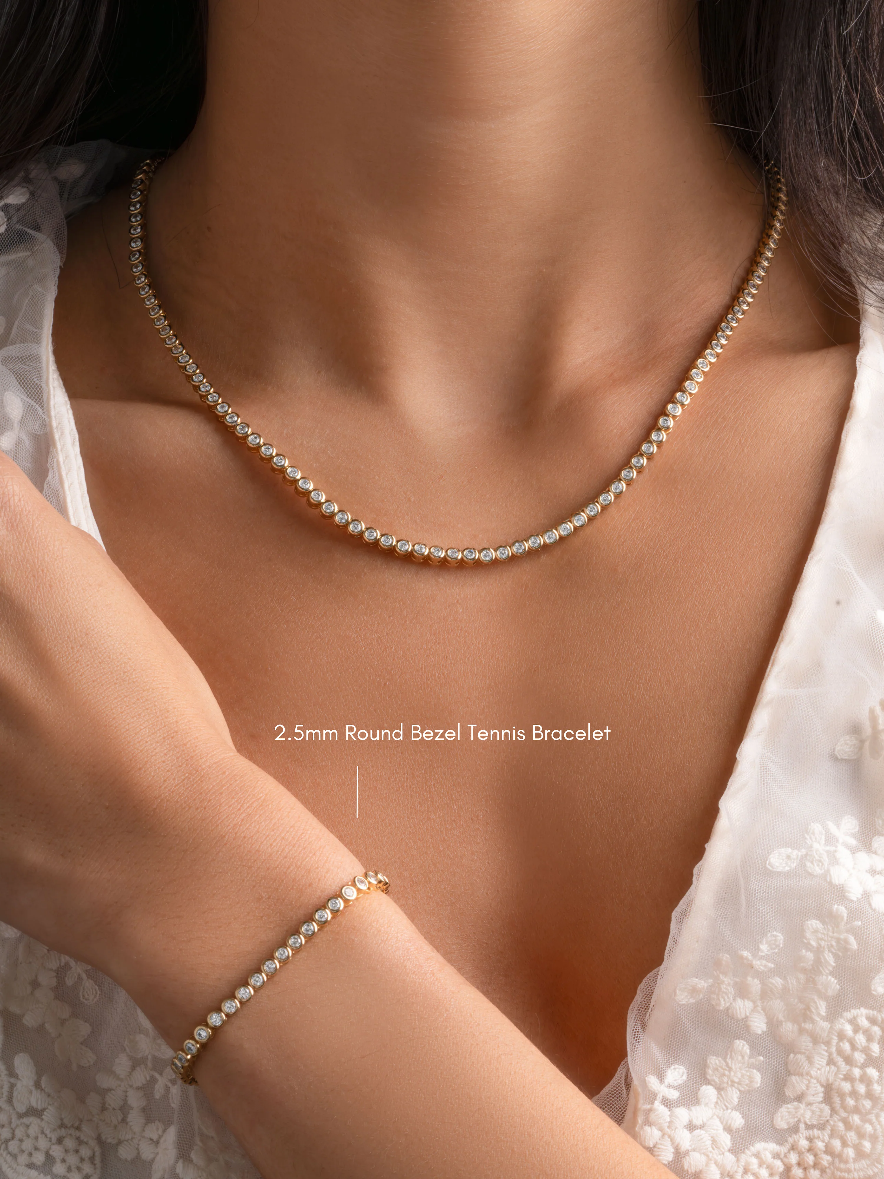 2.5mm Round Bezel Tennis Necklace - Image 11