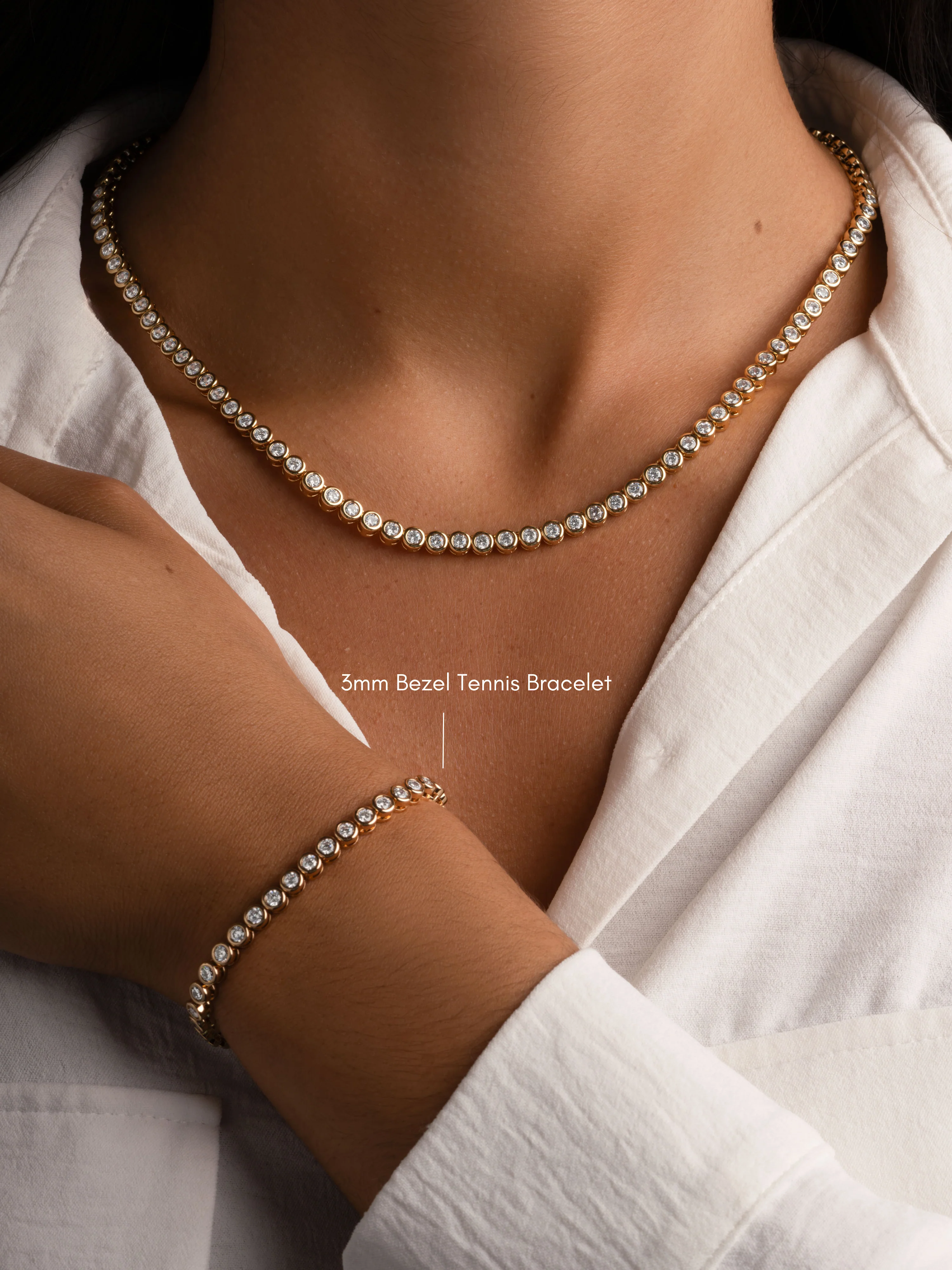 3mm Round Bezel Tennis Necklace - Image 11