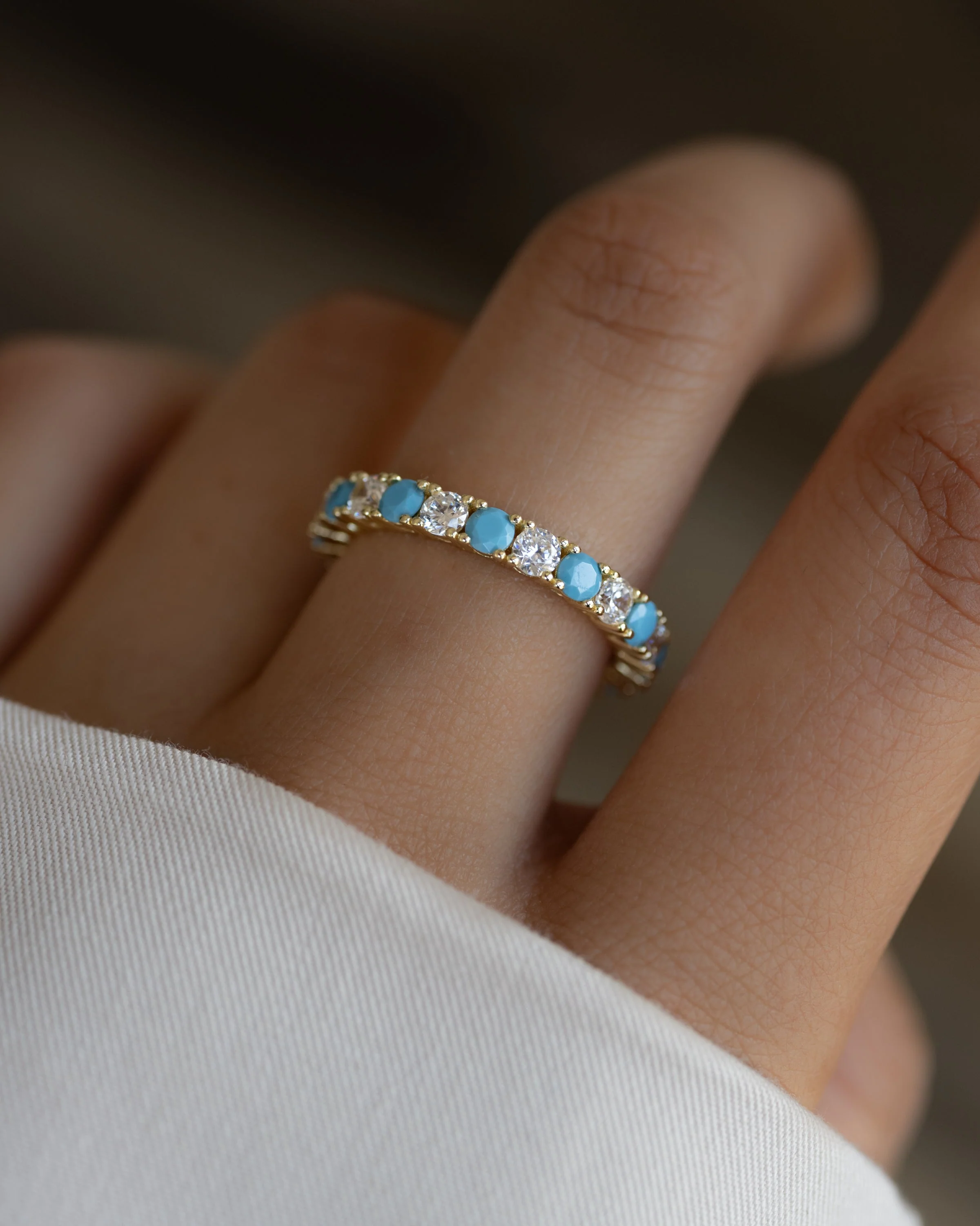 3mm Studded Turquoise Eternity Ring - Image 2