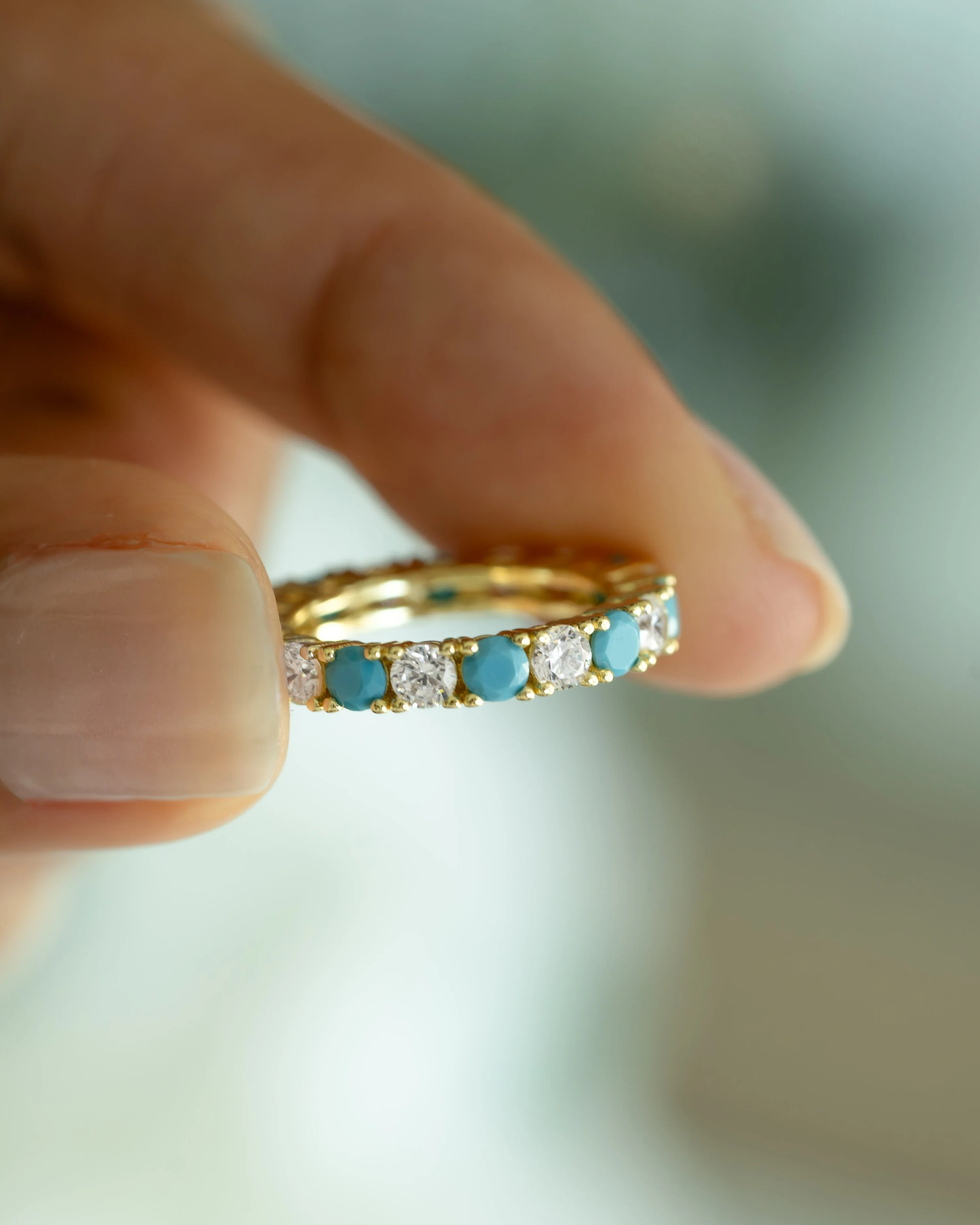 3mm Studded Turquoise Eternity Ring - Image 6