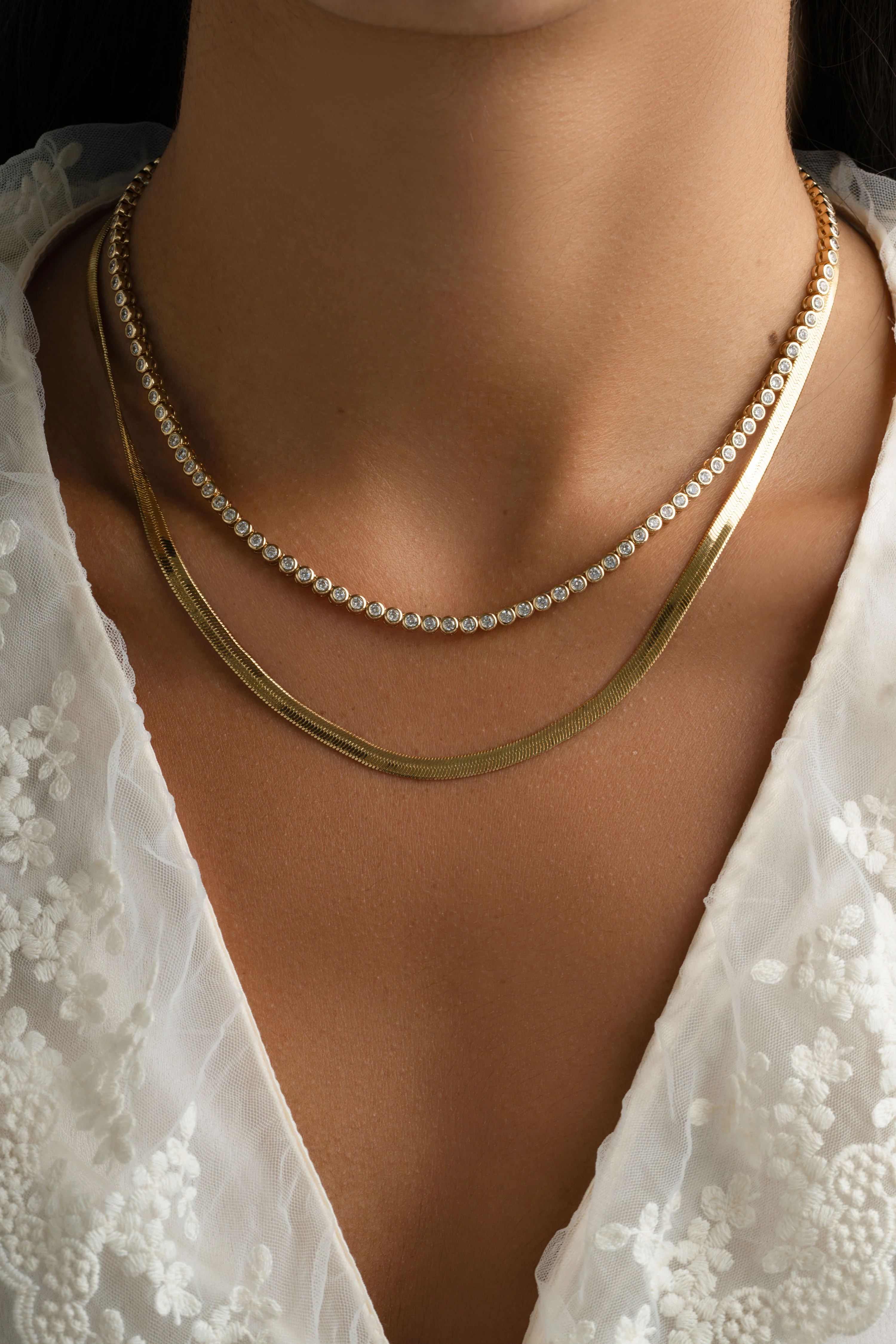 4mm Gold Herringbone Necklace - Image 3