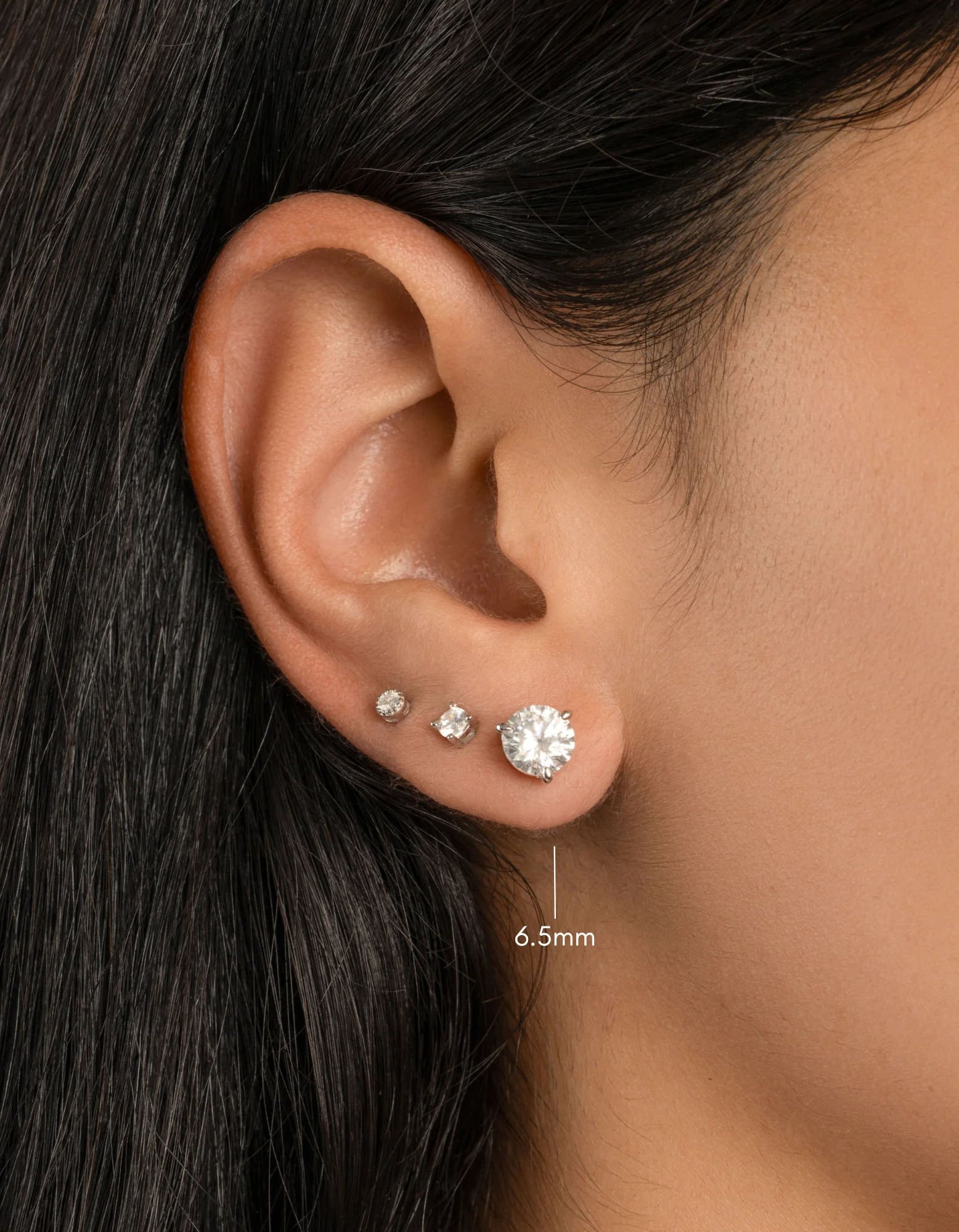 6.5mm Round Solitaire Stud Earrings - Image 6