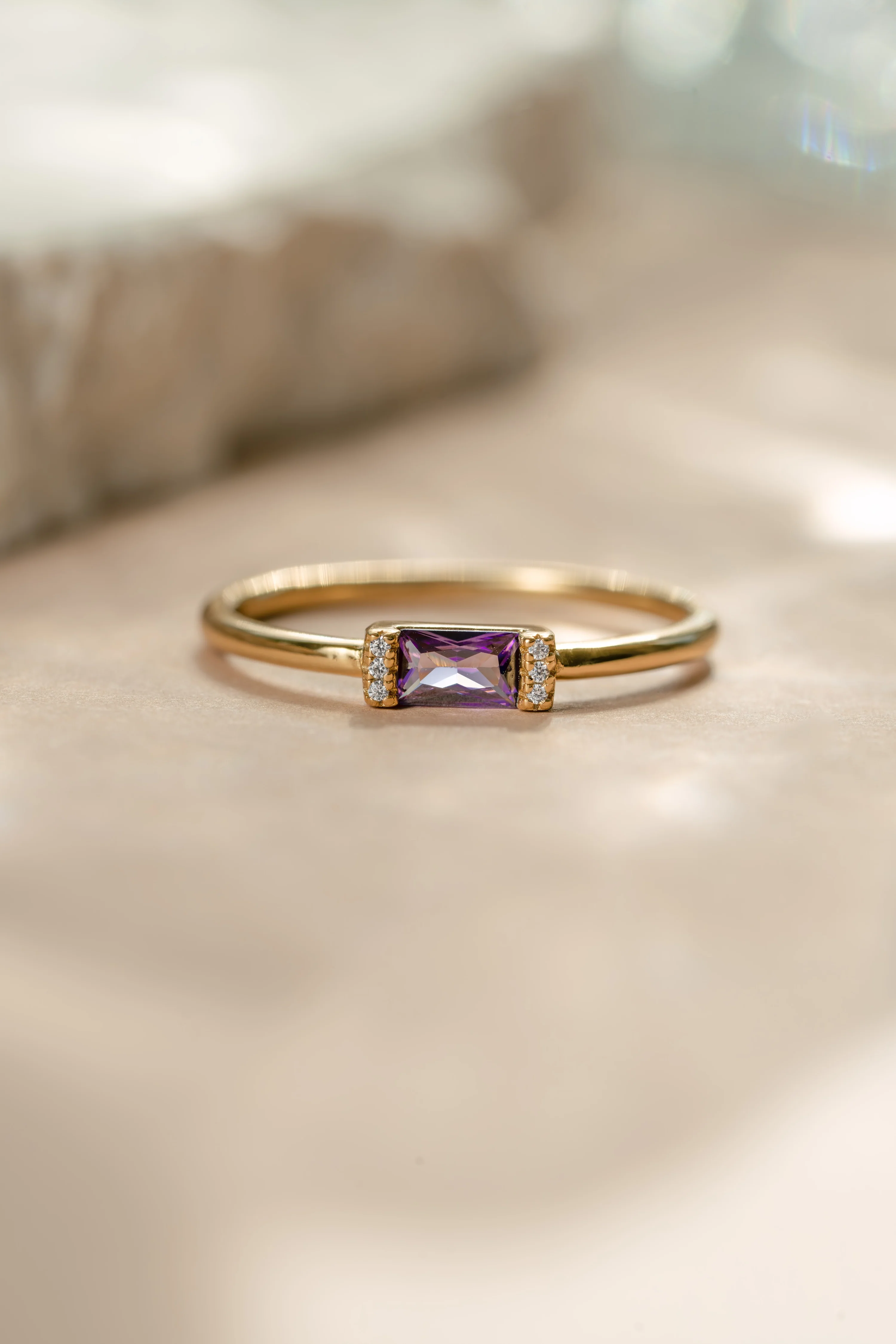 Amethyst Simple Baguette Ring - Image 5