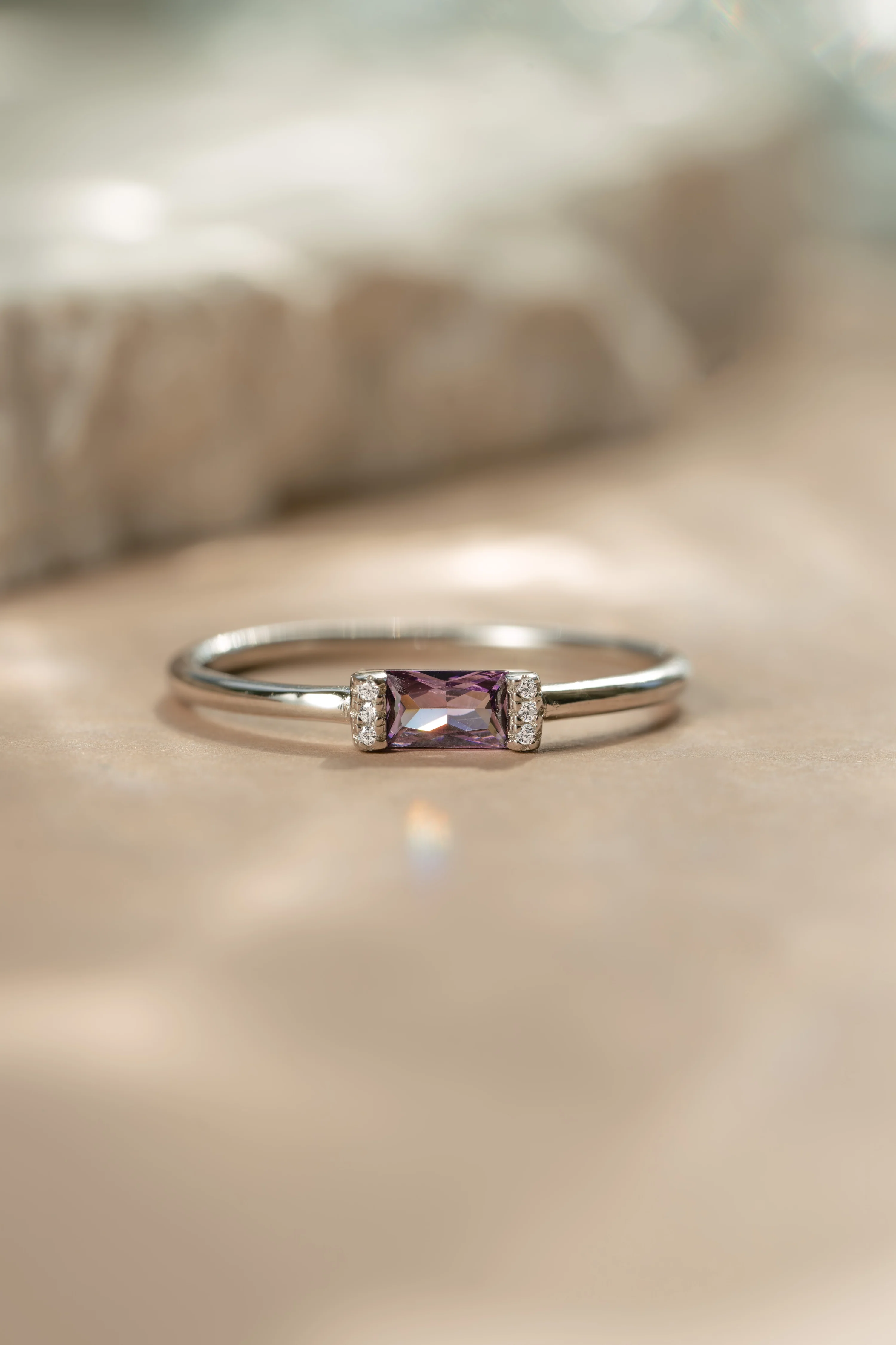 Amethyst Simple Baguette Ring - Image 6