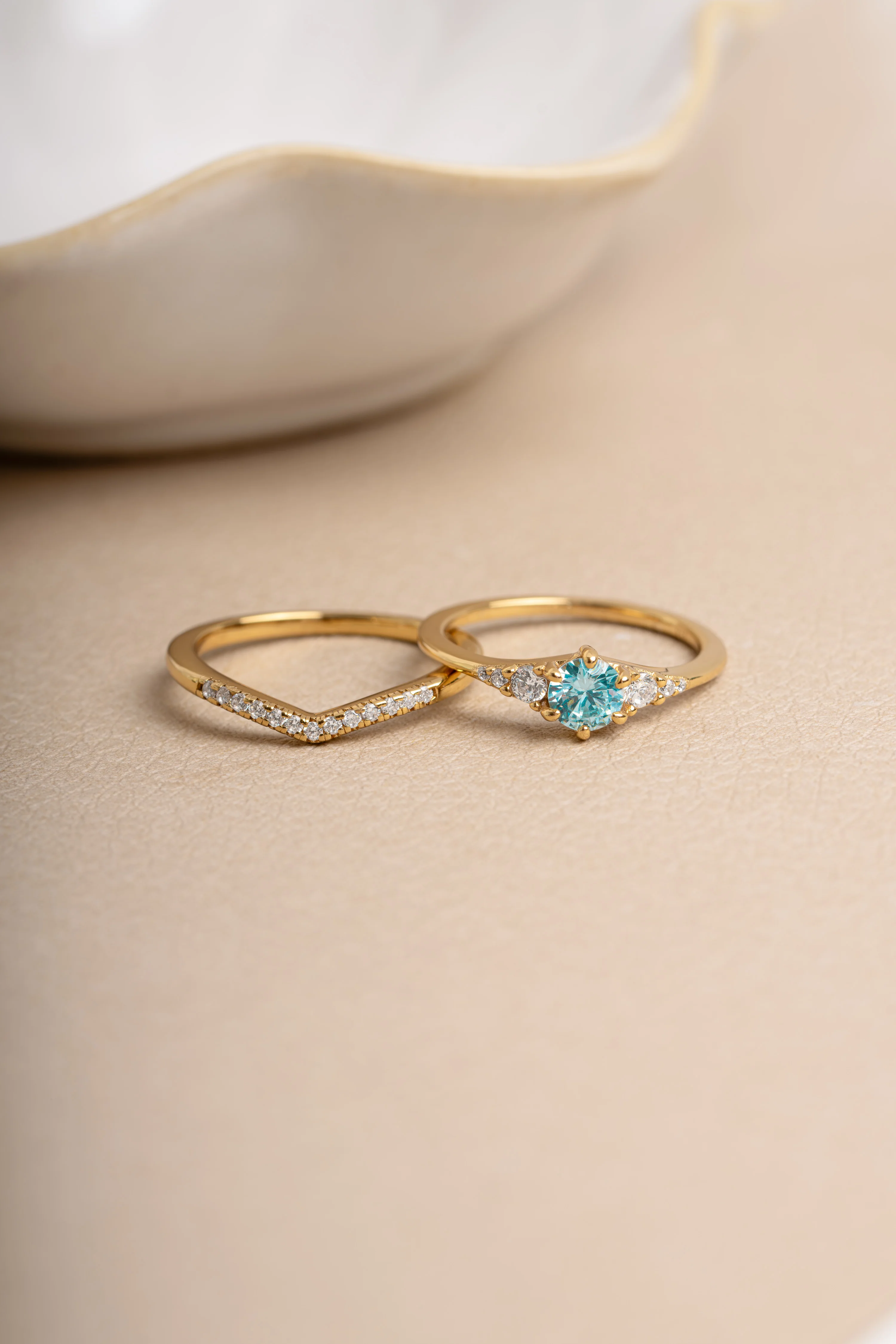 Aquamarine Chevron Ring Set - Image 7