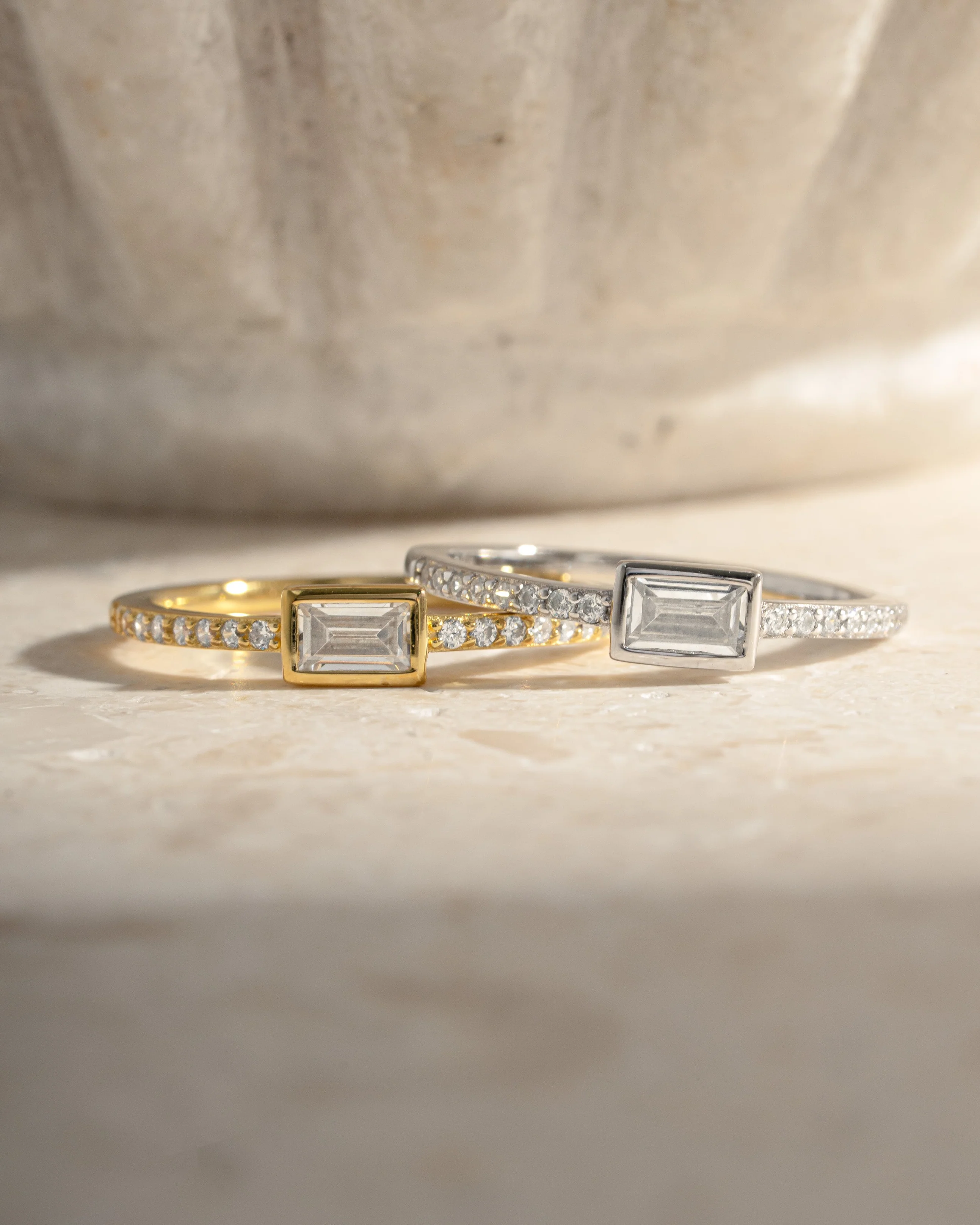 Baguette Ring w Pavé Band - Image 3