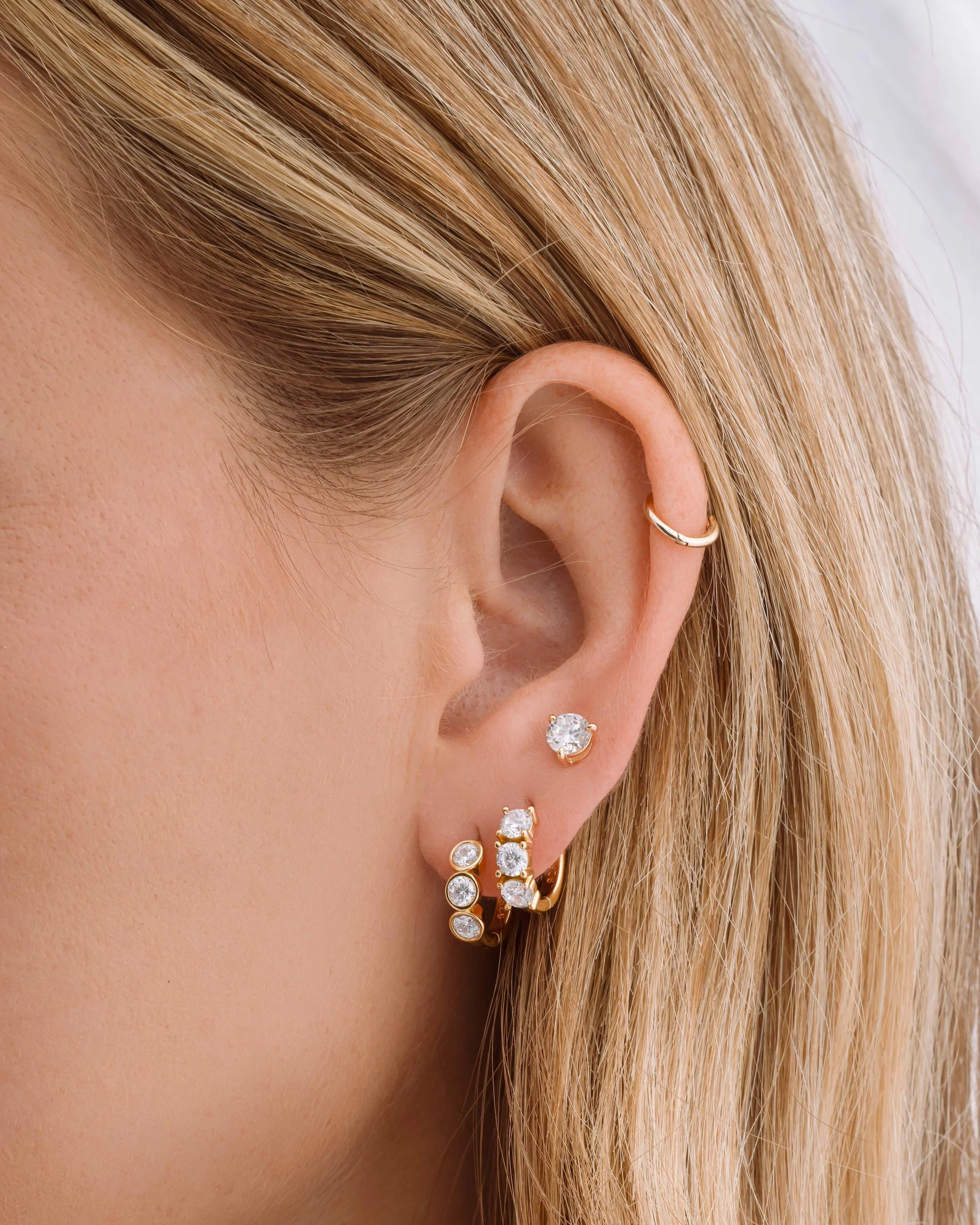Bella 3 Stone Huggie Hoops - Image 2