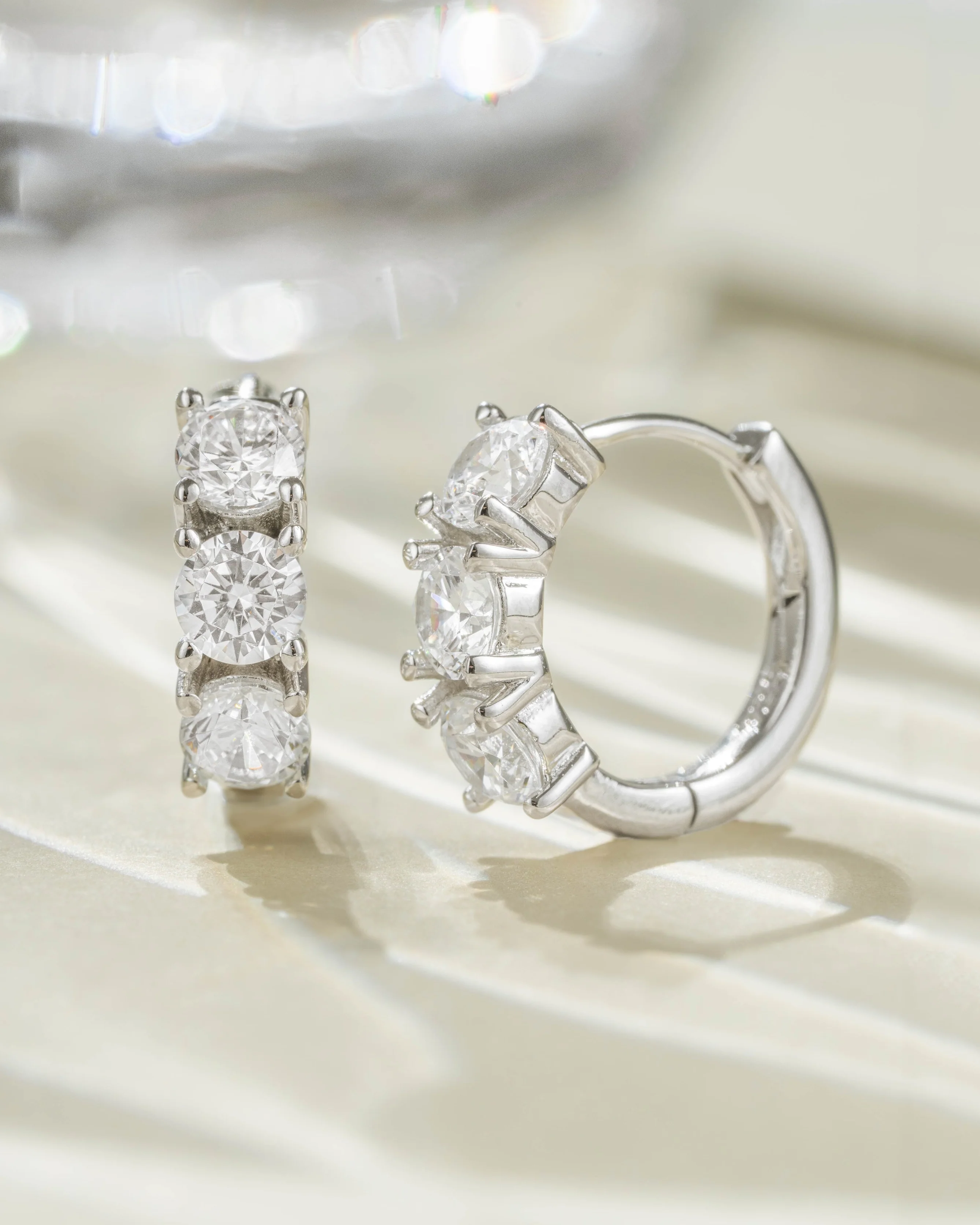 Bella 3 Stone Huggie Hoops - Image 7