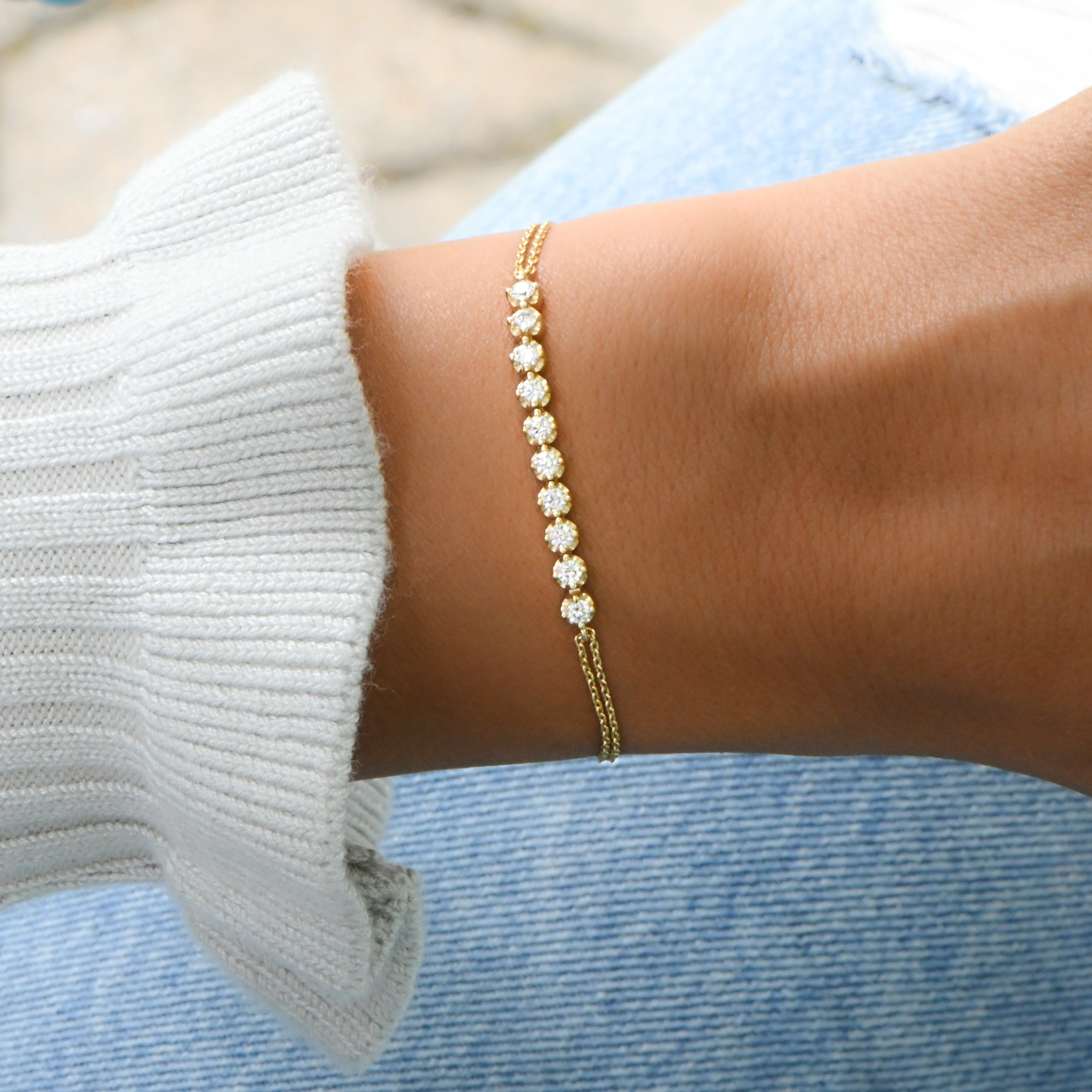 Bezel Double Chain Bracelet - Image 2