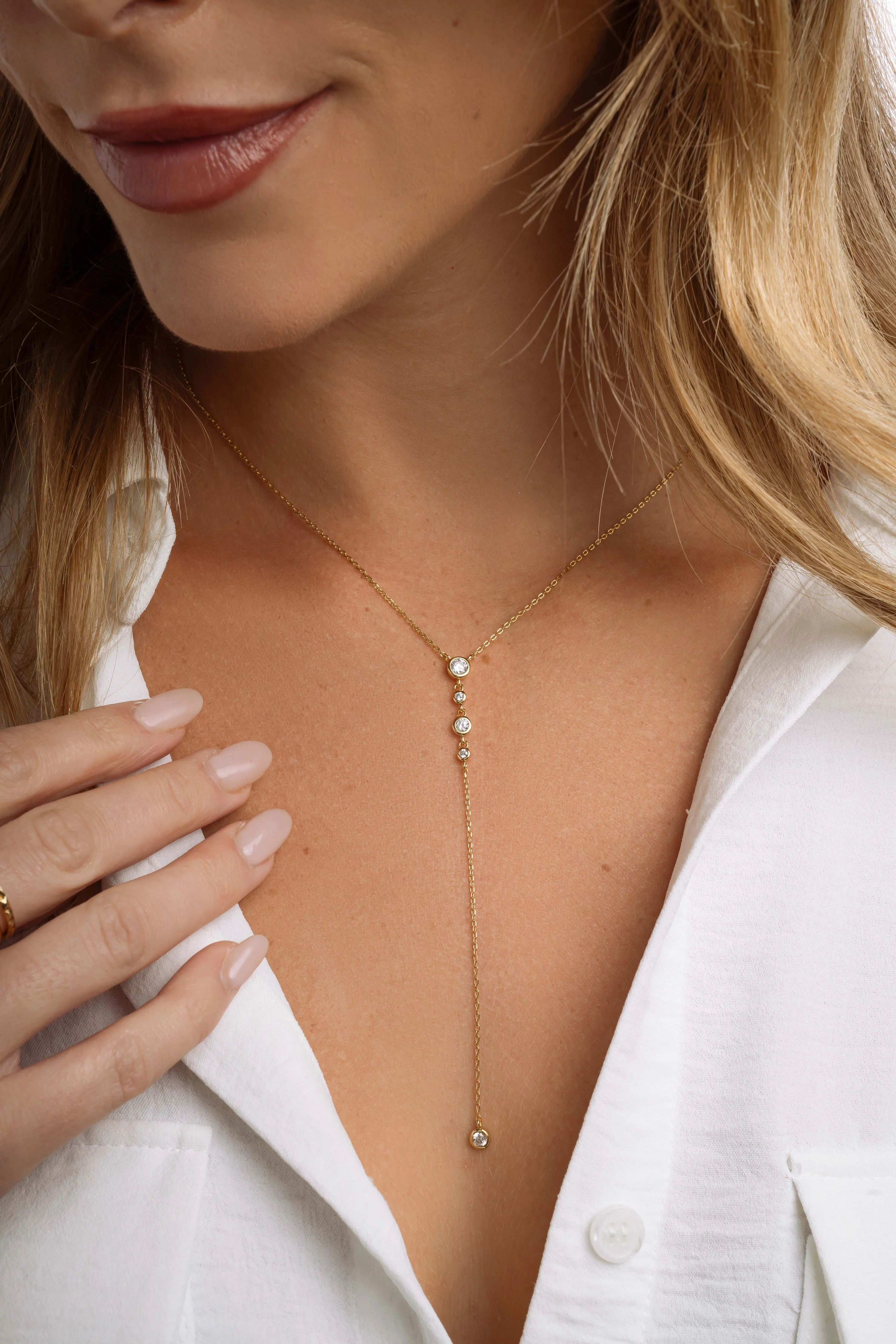 Bezel Lariat Necklace - Image 2