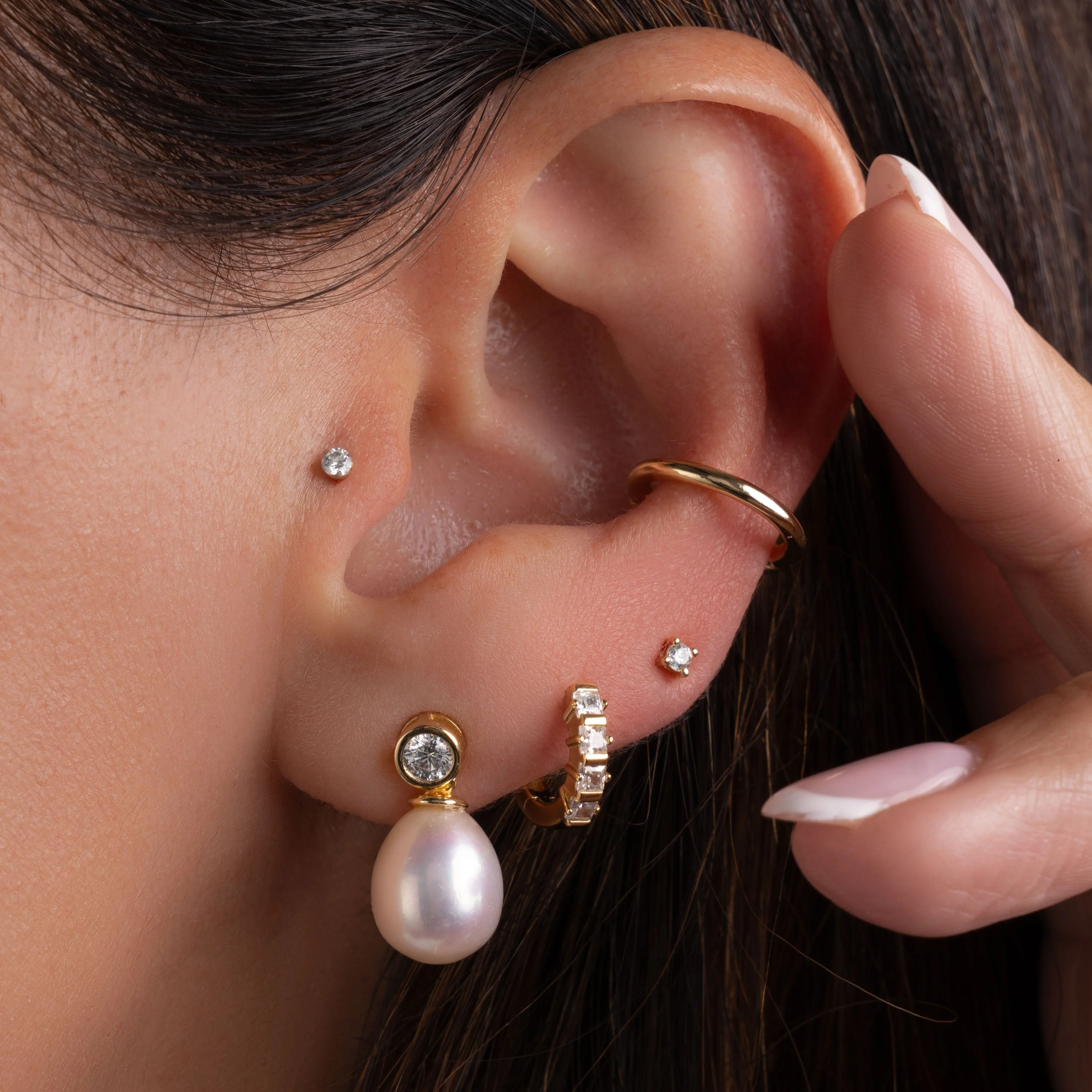 Bezel & Pearl Drop Earrings - Image 5