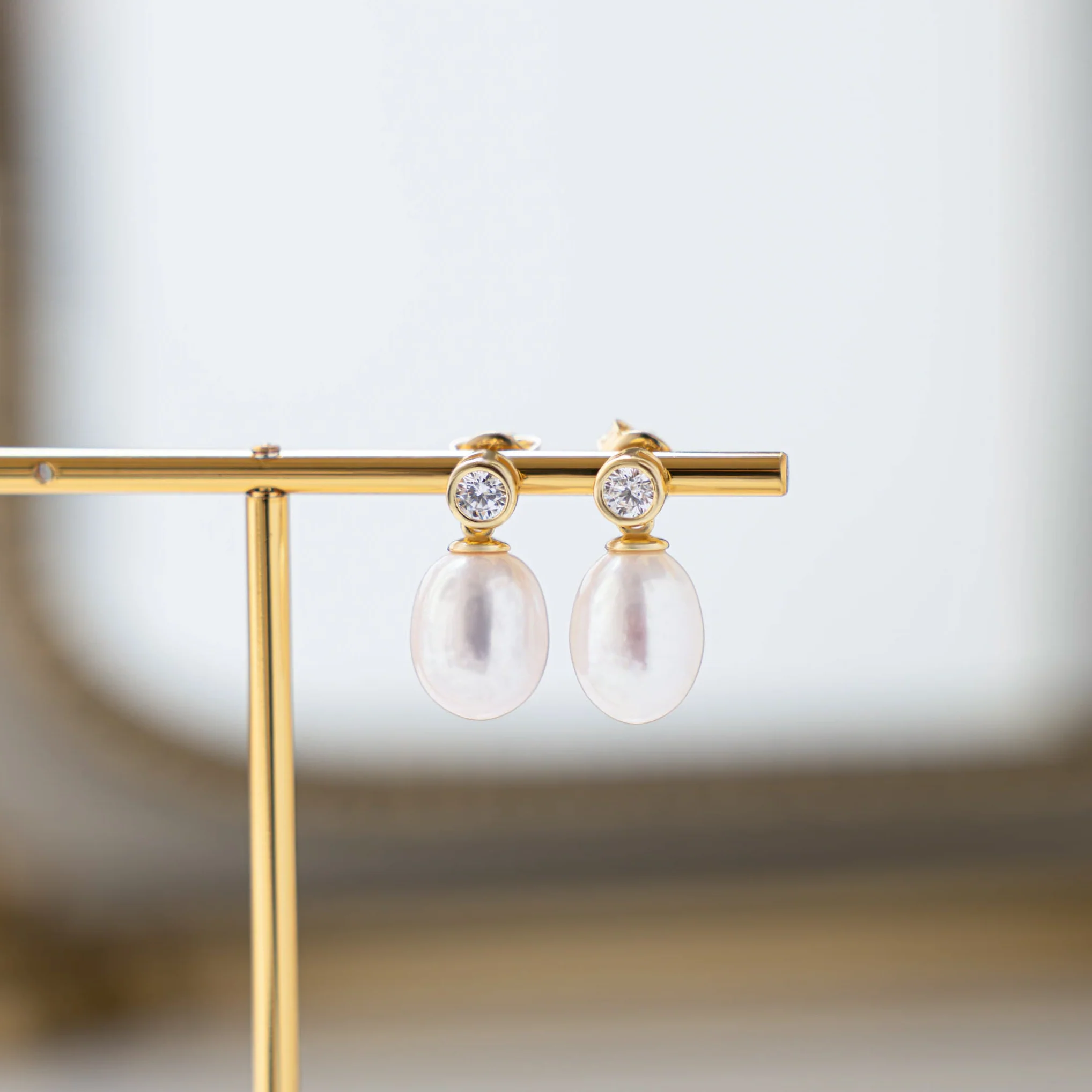 Bezel & Pearl Drop Earrings - Image 6