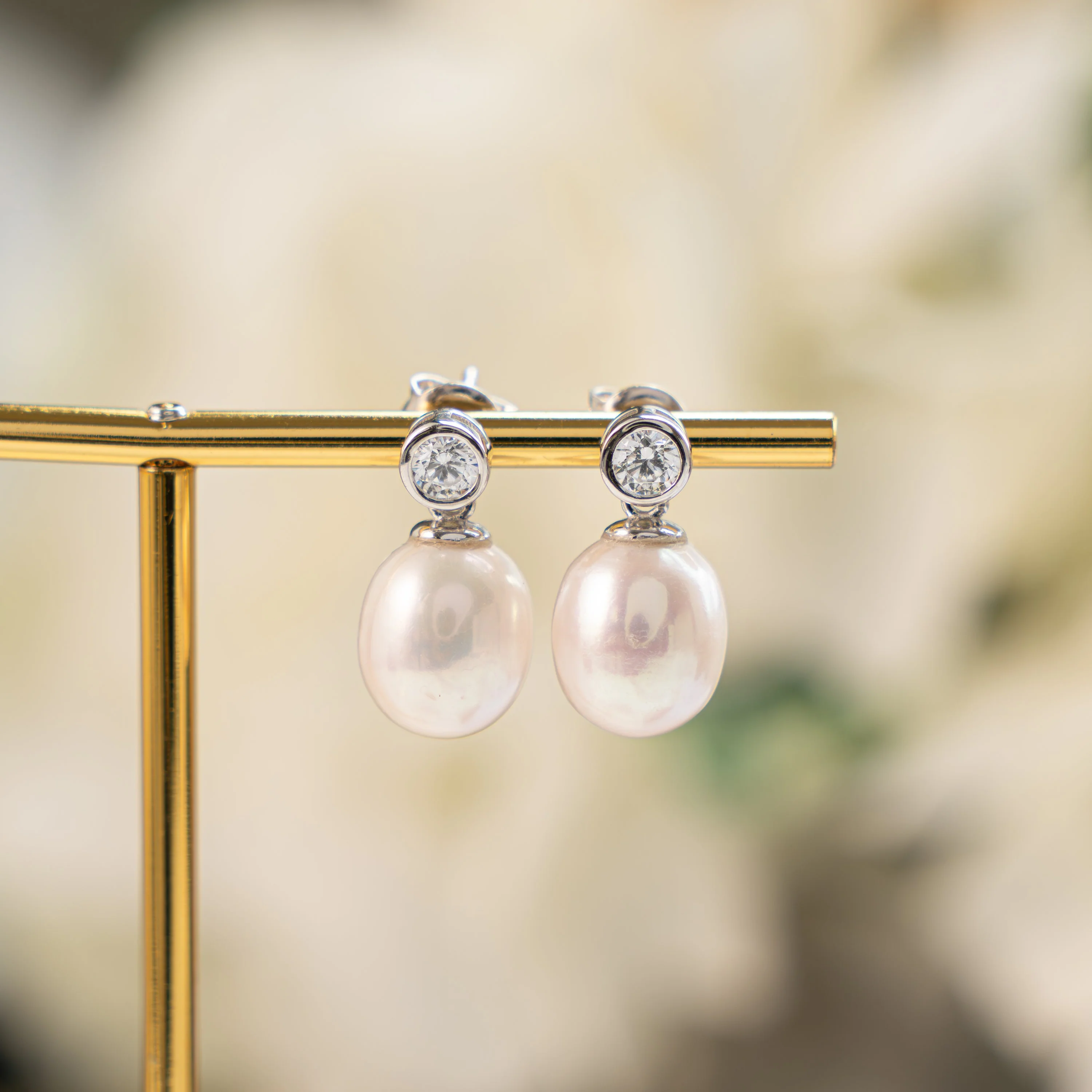 Bezel & Pearl Drop Earrings - Image 8
