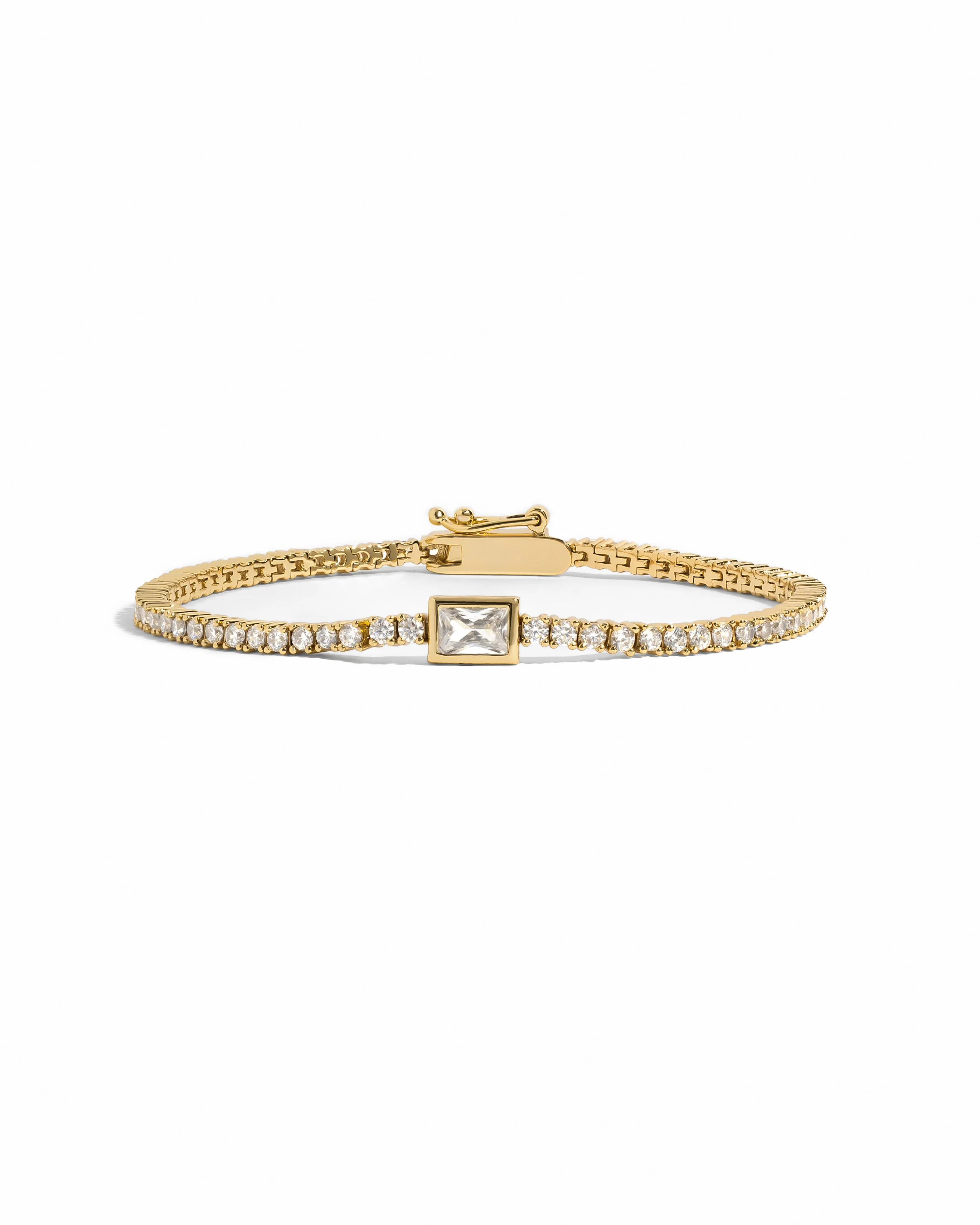 Bezeled Emerald-Cut Charm Tennis Bracelet