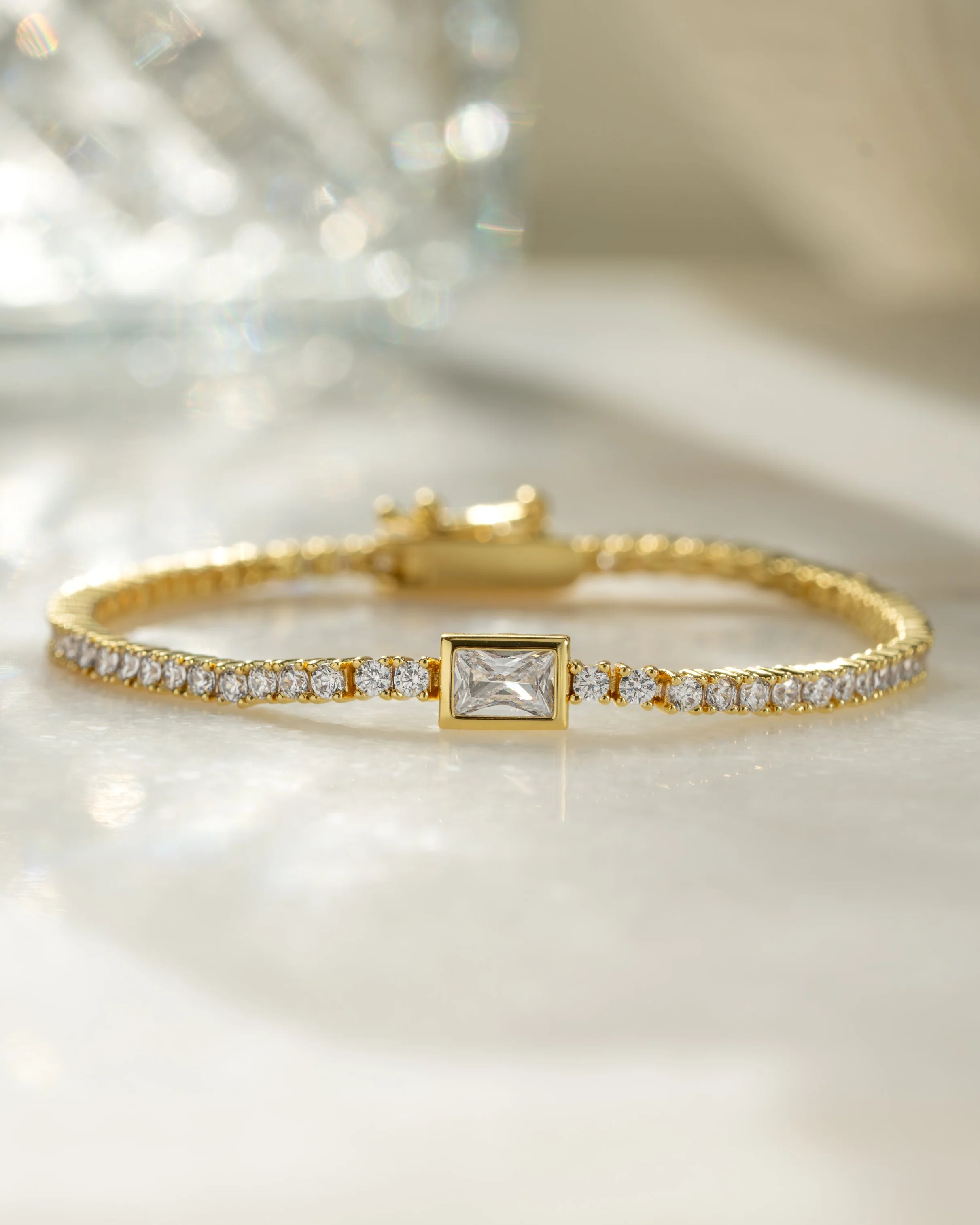 Bezeled Emerald-Cut Charm Tennis Bracelet - Image 11