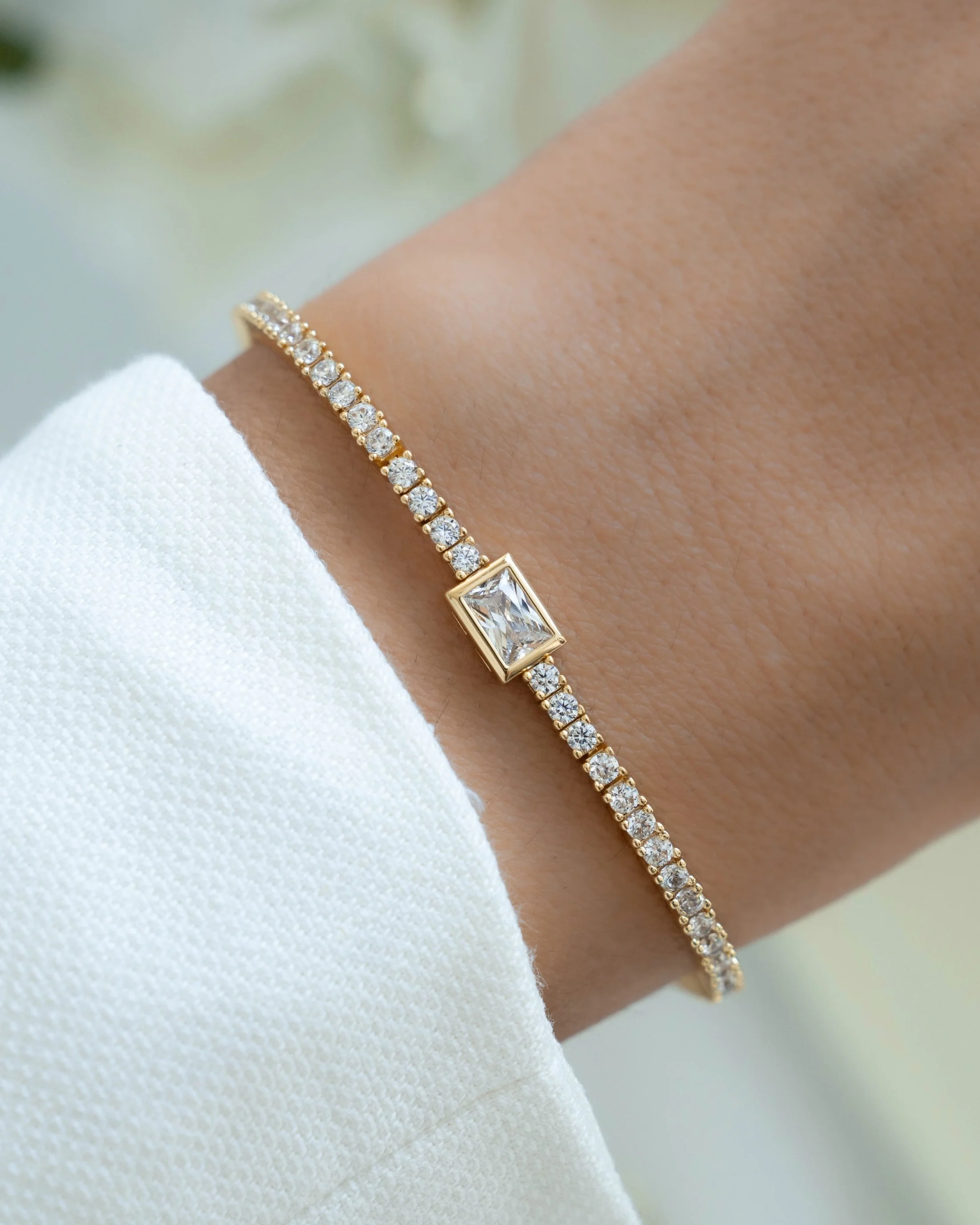Bezeled Emerald-Cut Charm Tennis Bracelet - Image 2