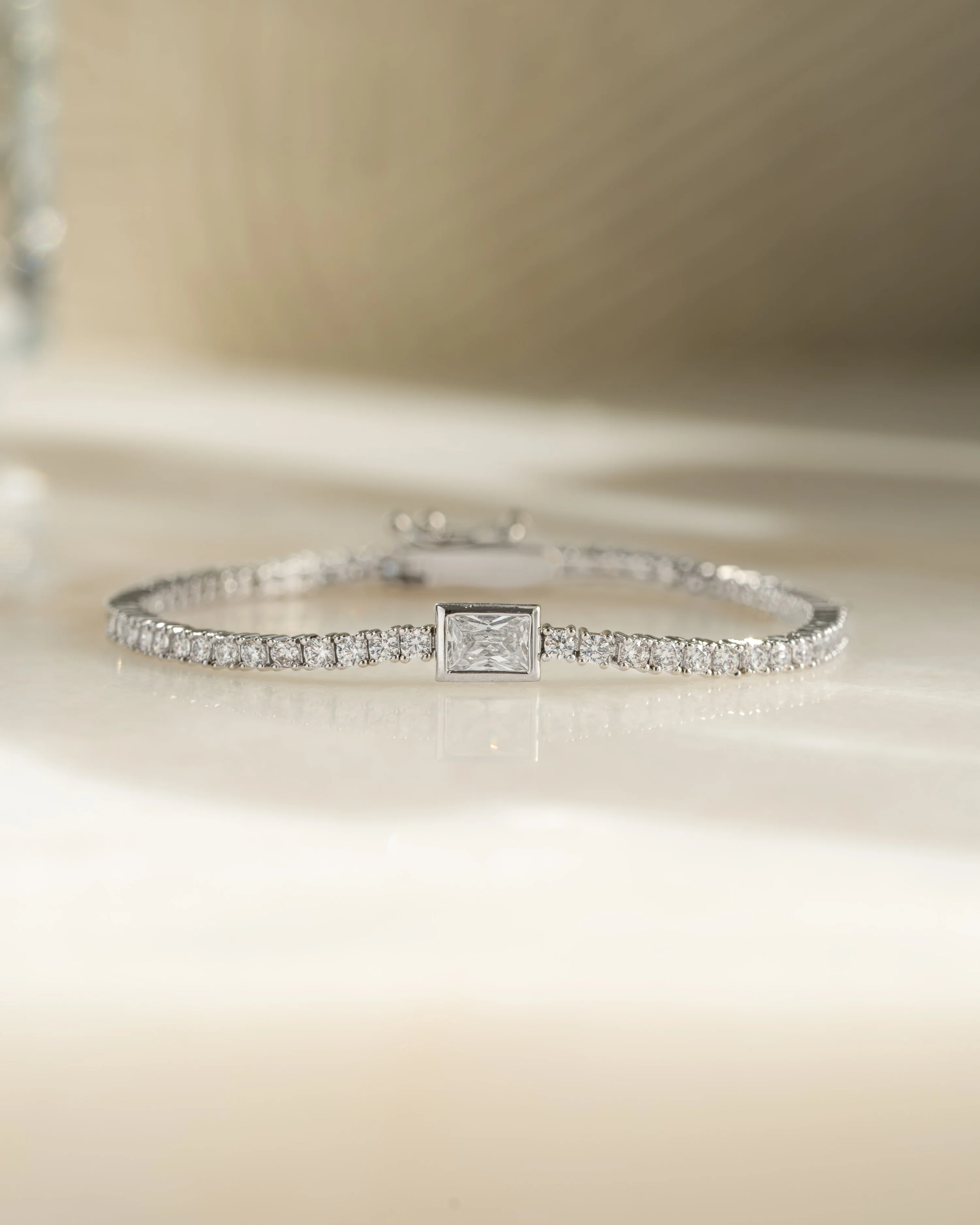 Bezeled Emerald-Cut Charm Tennis Bracelet - Image 5