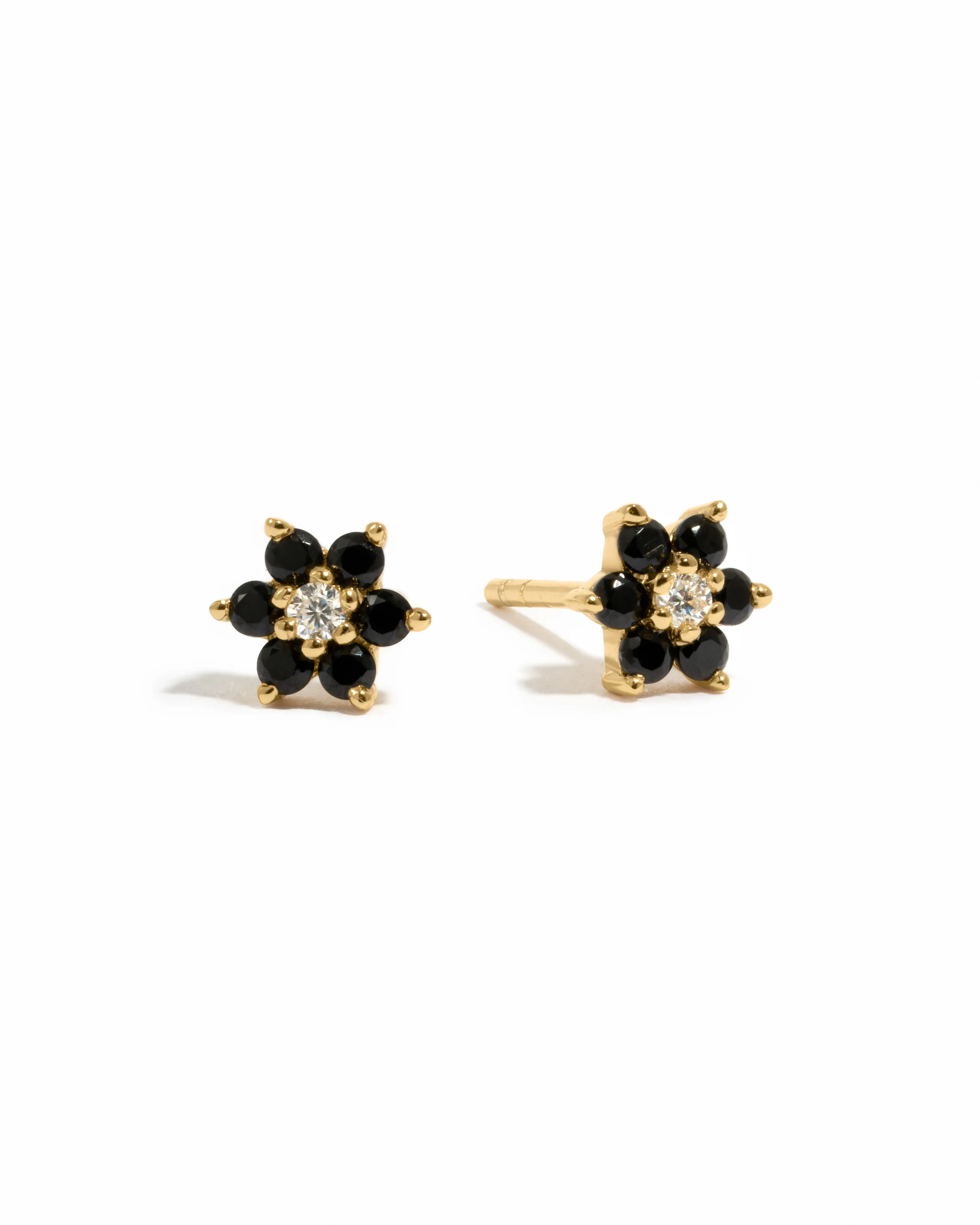 Black Flower Stud w/ CZ Center Stone
