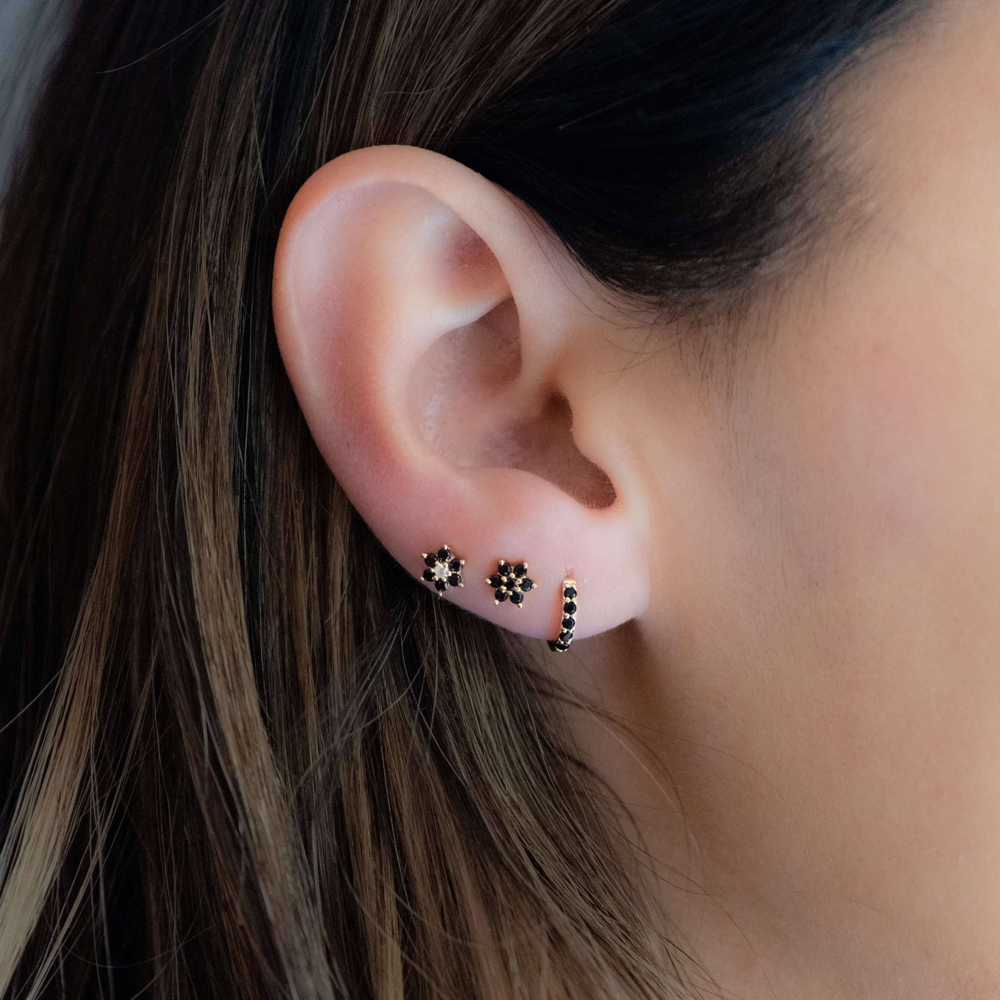 Black Flower Stud w/ CZ Center Stone - Image 2