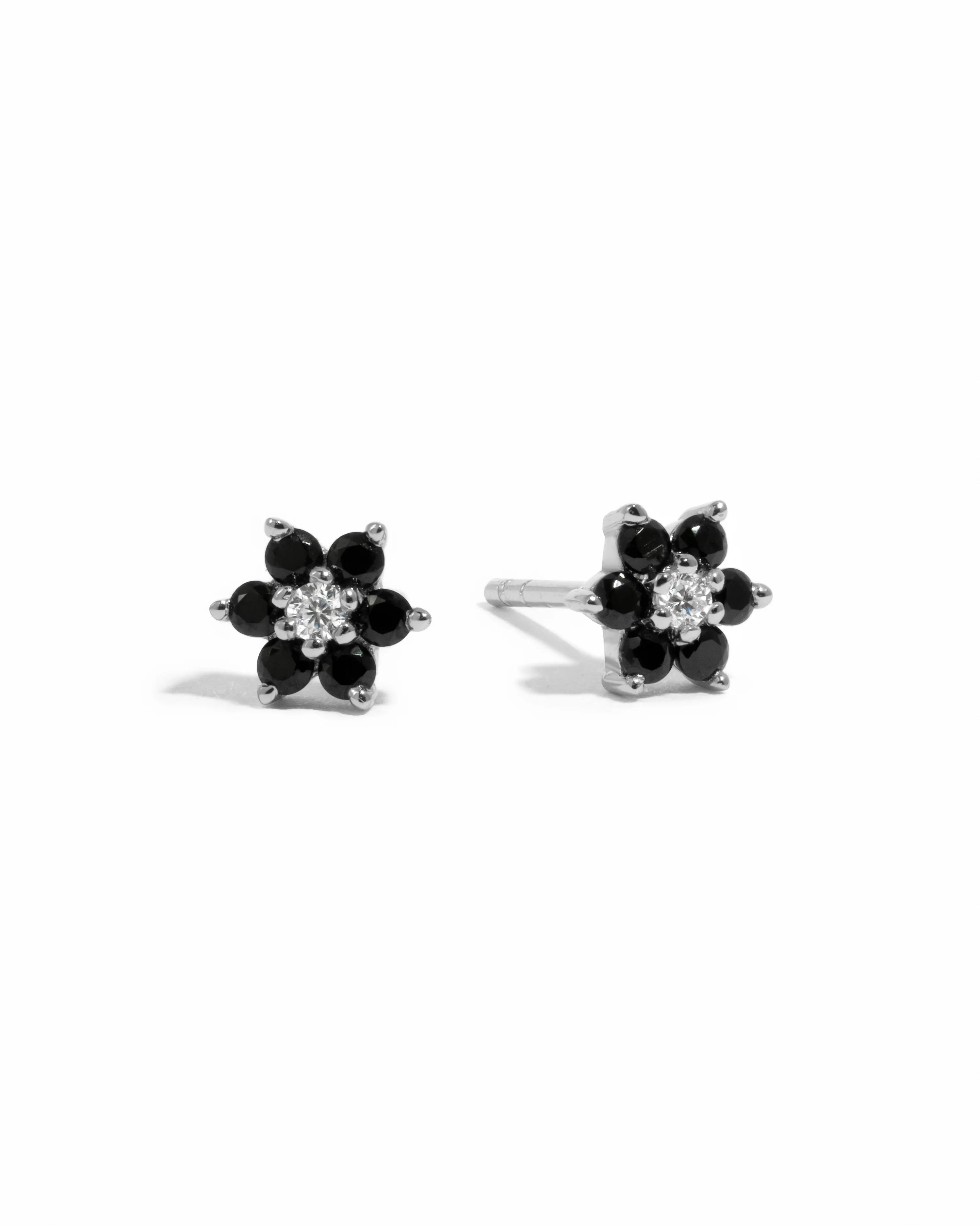Black Flower Stud w/ CZ Center Stone - Image 3