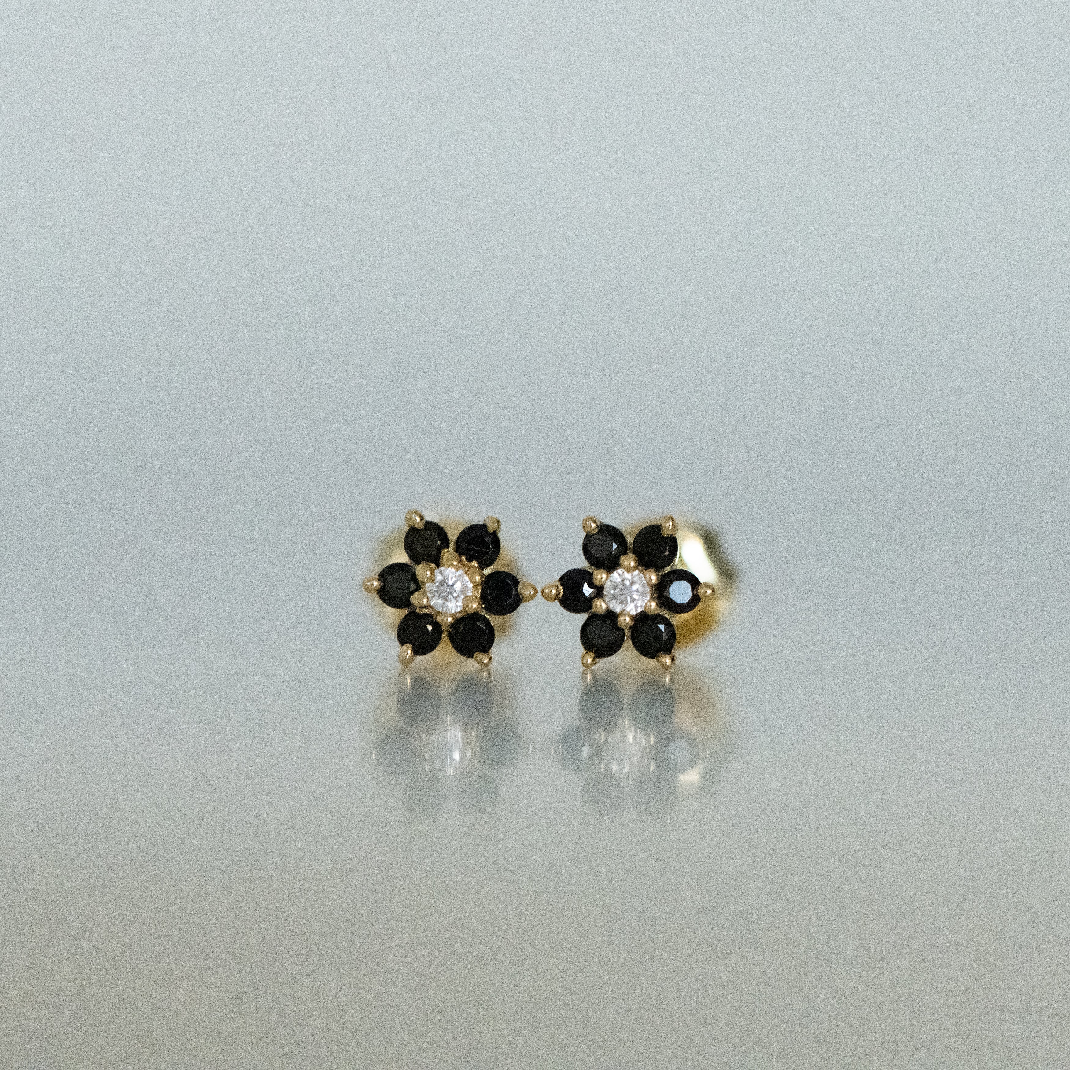 Black Flower Stud w/ CZ Center Stone - Image 4