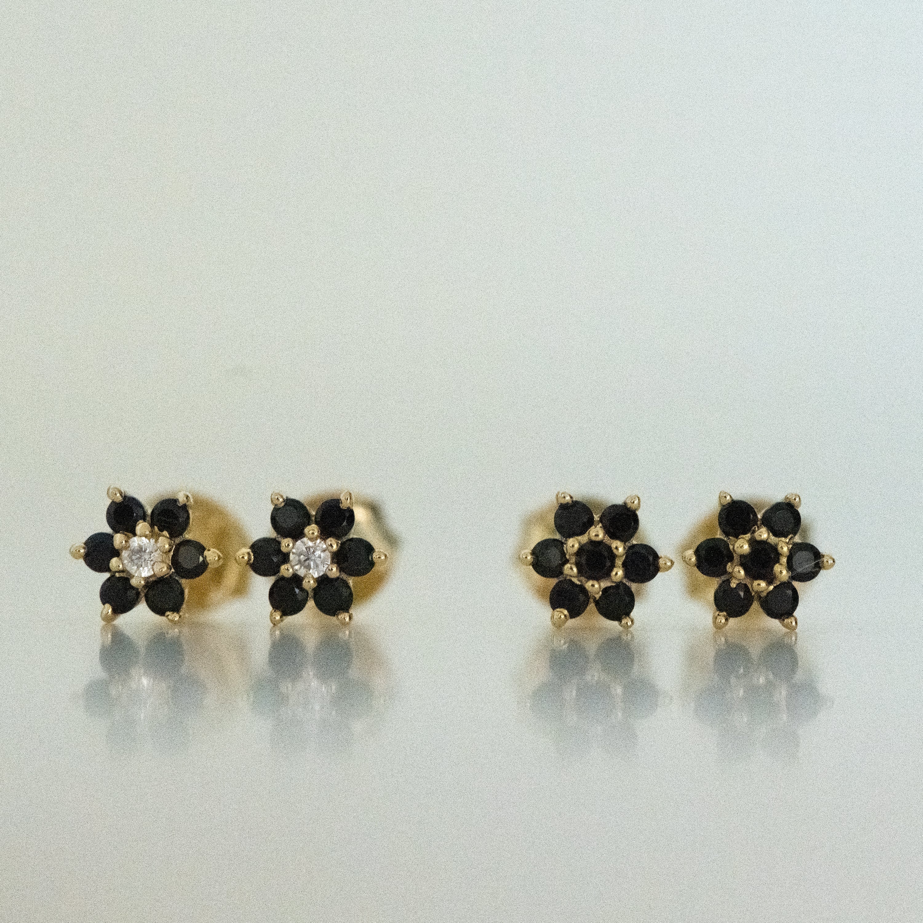 Black Flower Stud w/ CZ Center Stone - Image 5