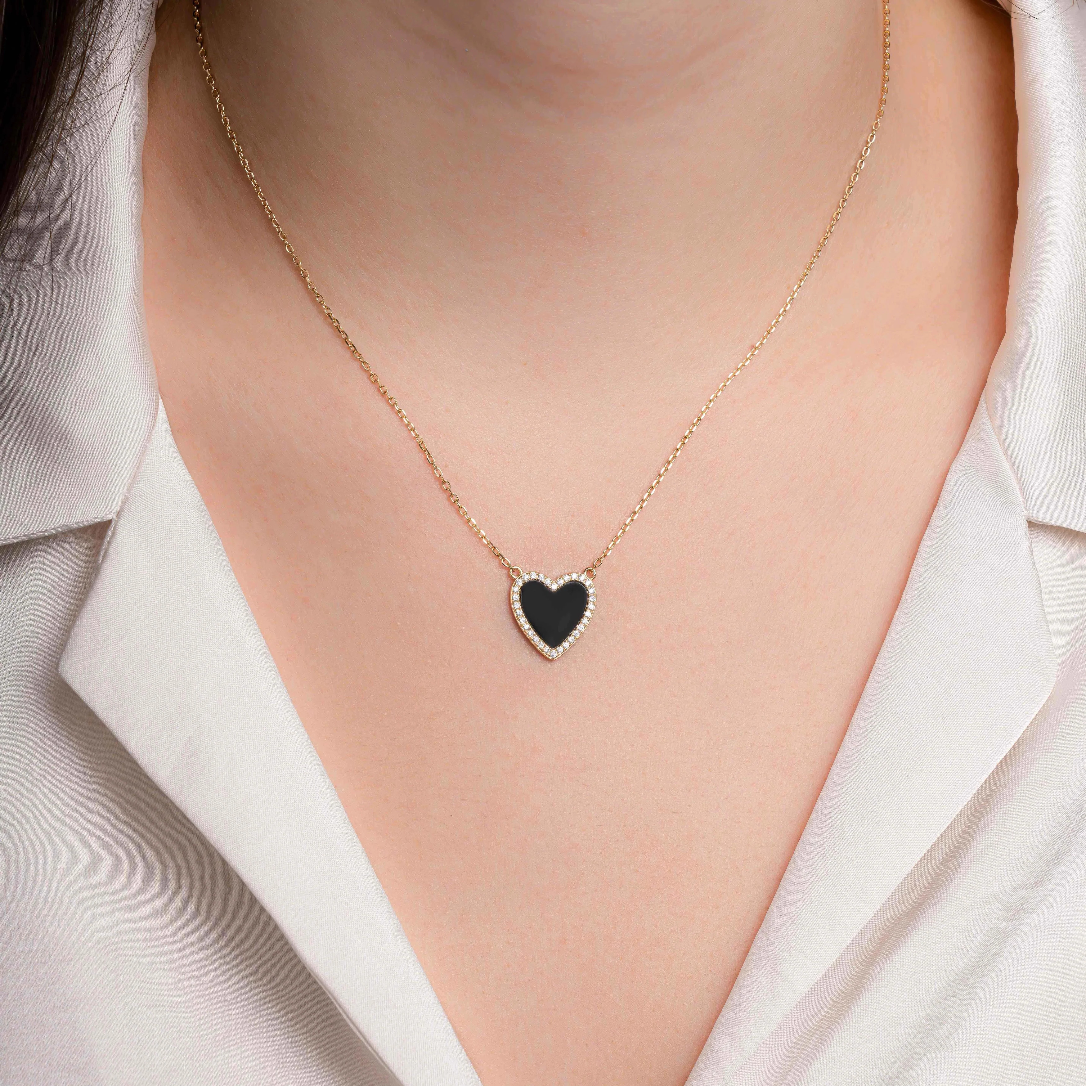 Black Onyx Heart Necklace - Image 2