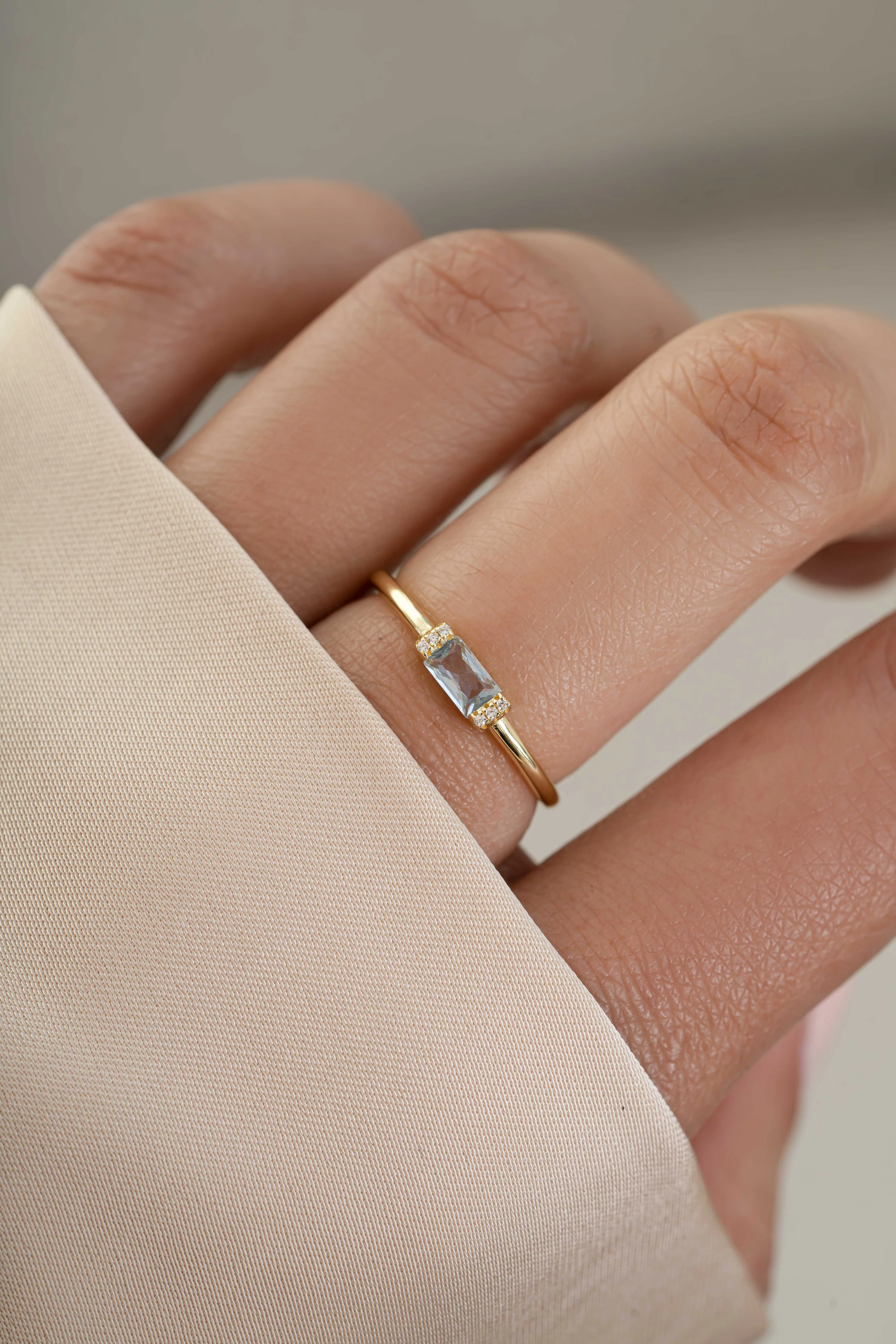Blue Topaz Simple Baguette Ring - Image 2