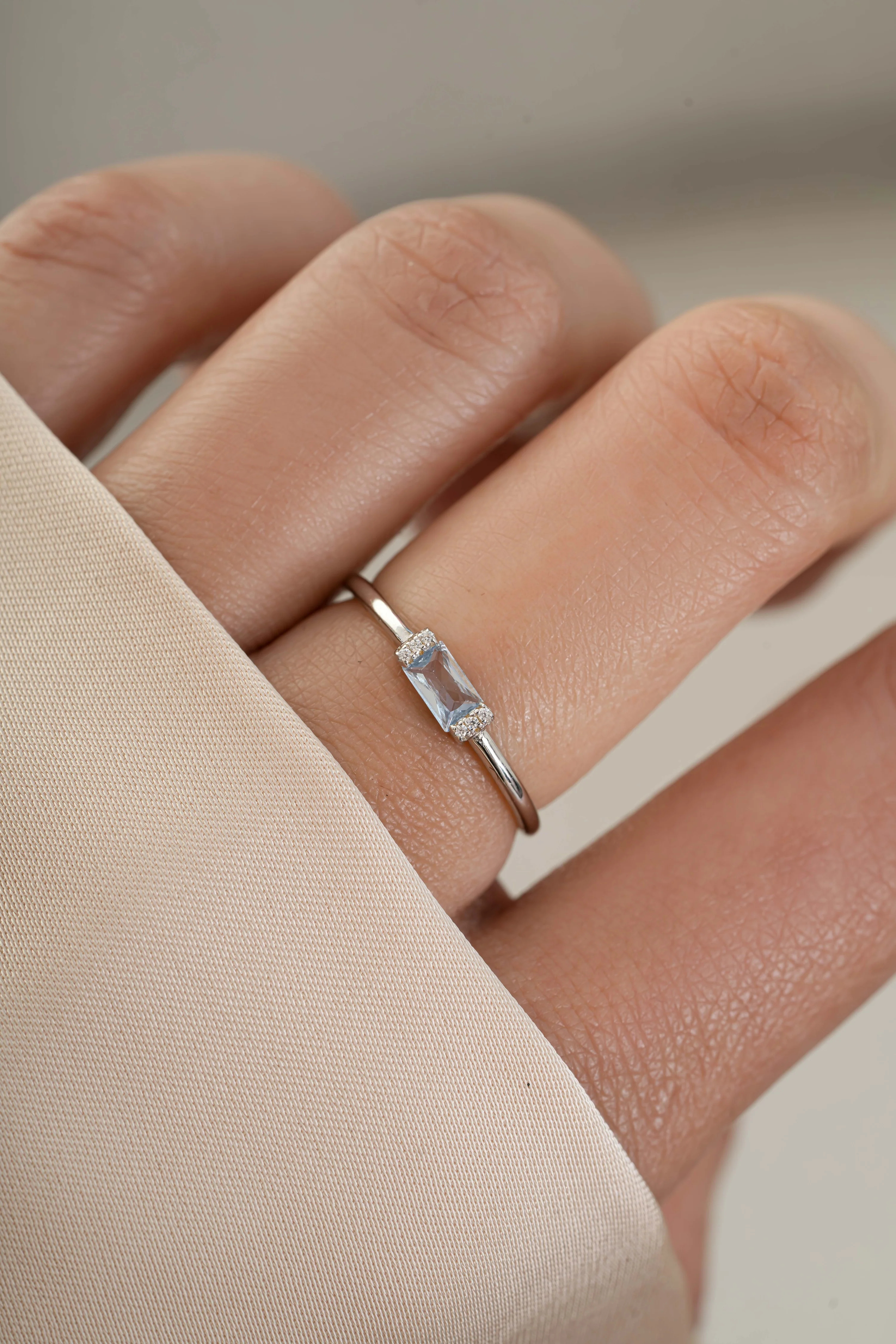 Blue Topaz Simple Baguette Ring - Image 4