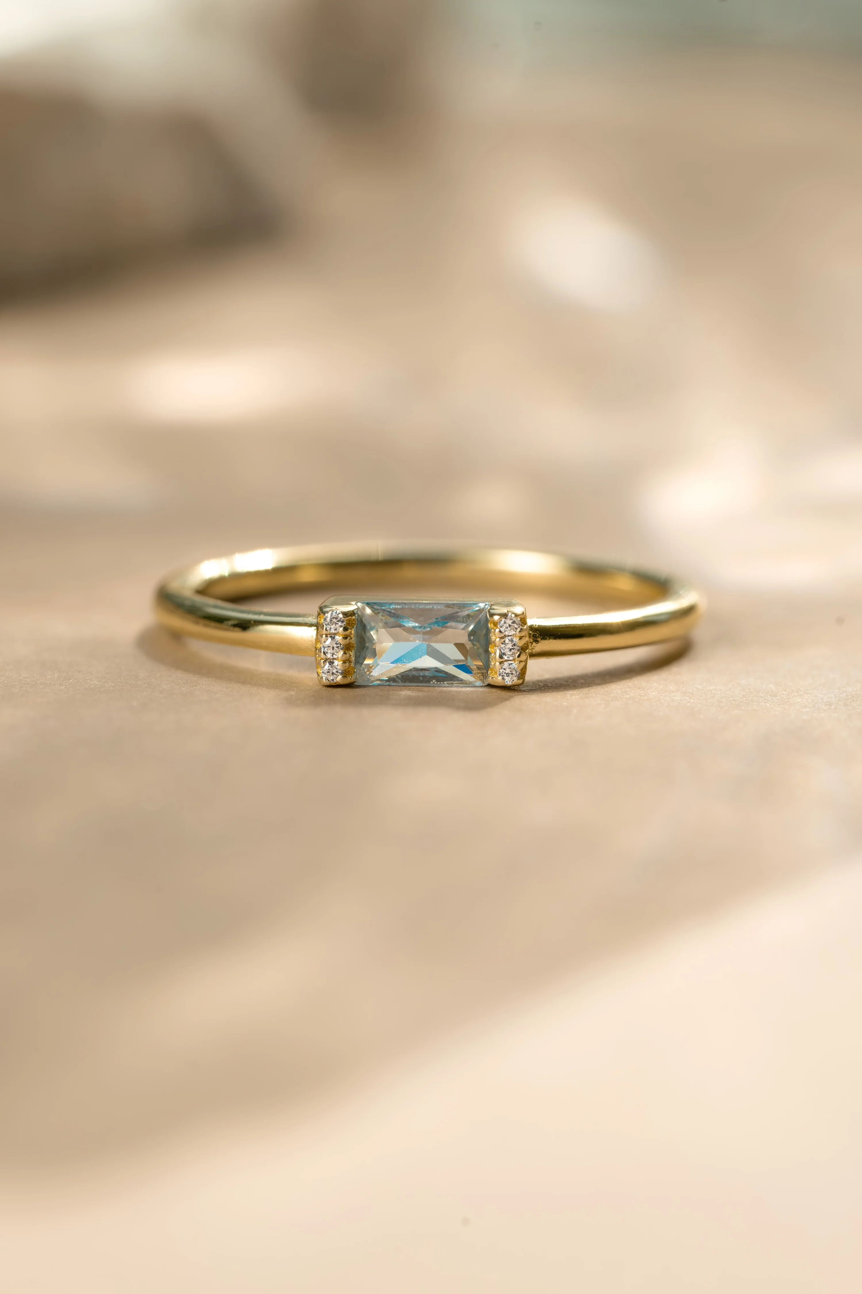 Blue Topaz Simple Baguette Ring - Image 5