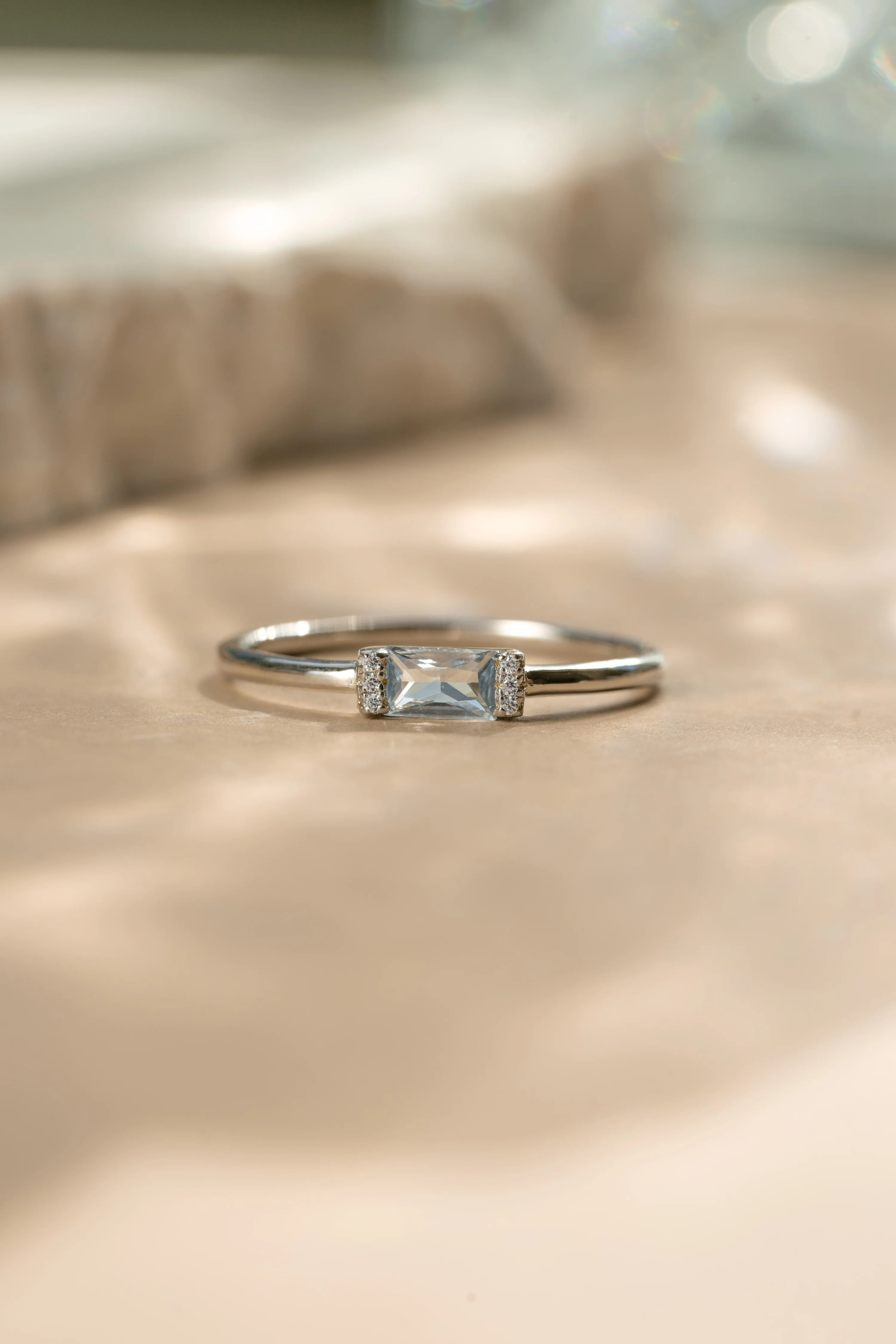 Blue Topaz Simple Baguette Ring - Image 6