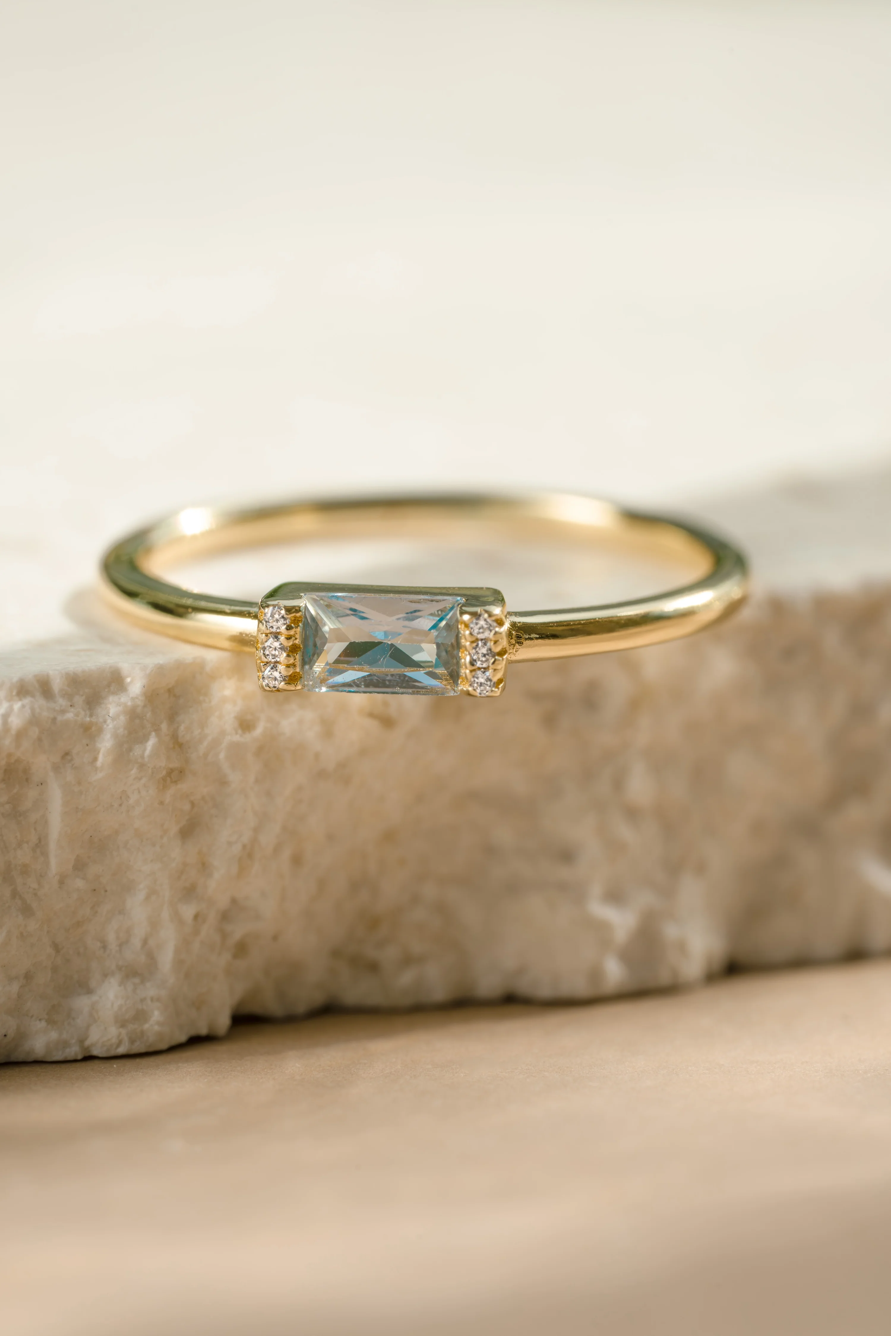 Blue Topaz Simple Baguette Ring - Image 8