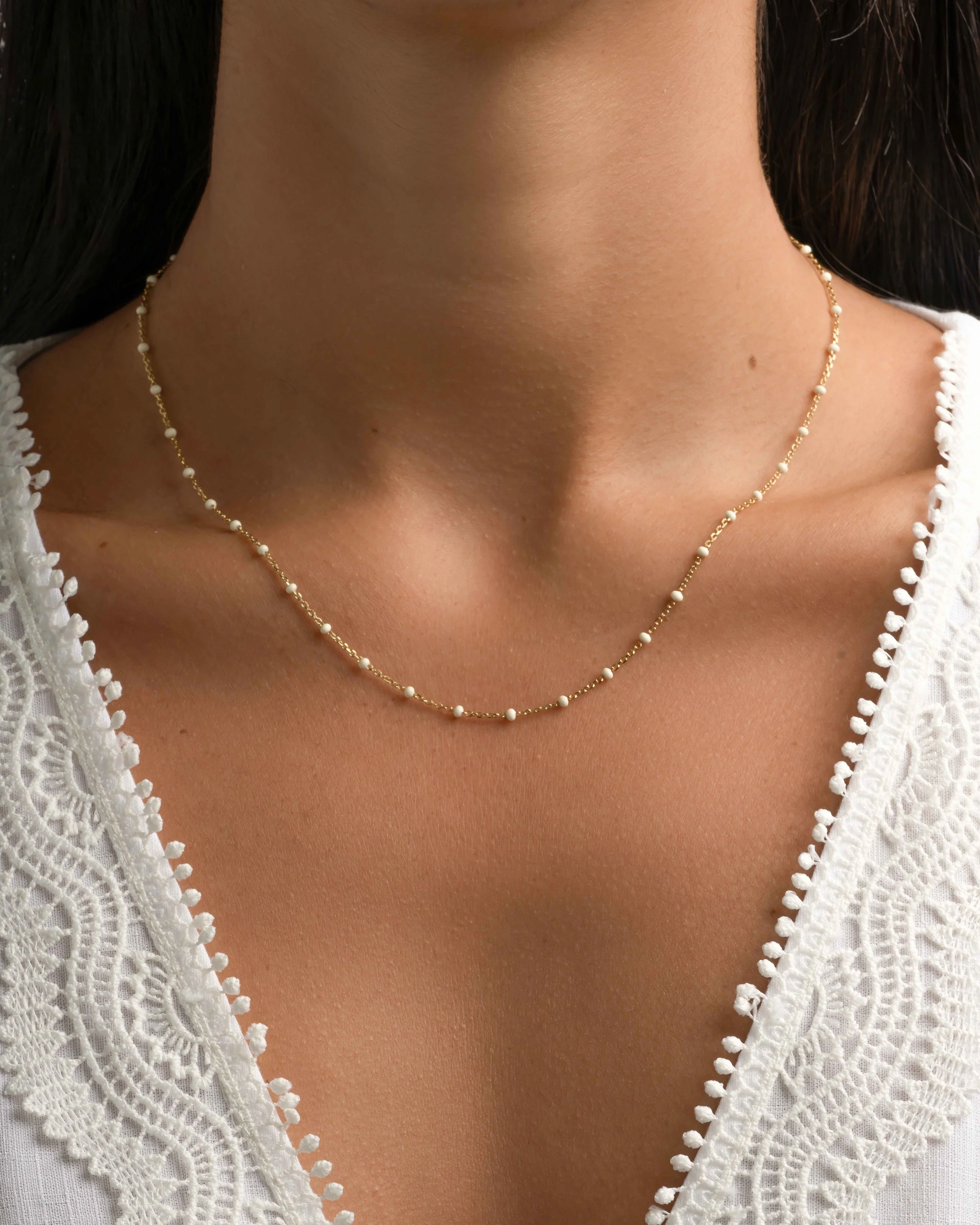 Cream Enamel Beaded Necklace - Image 2