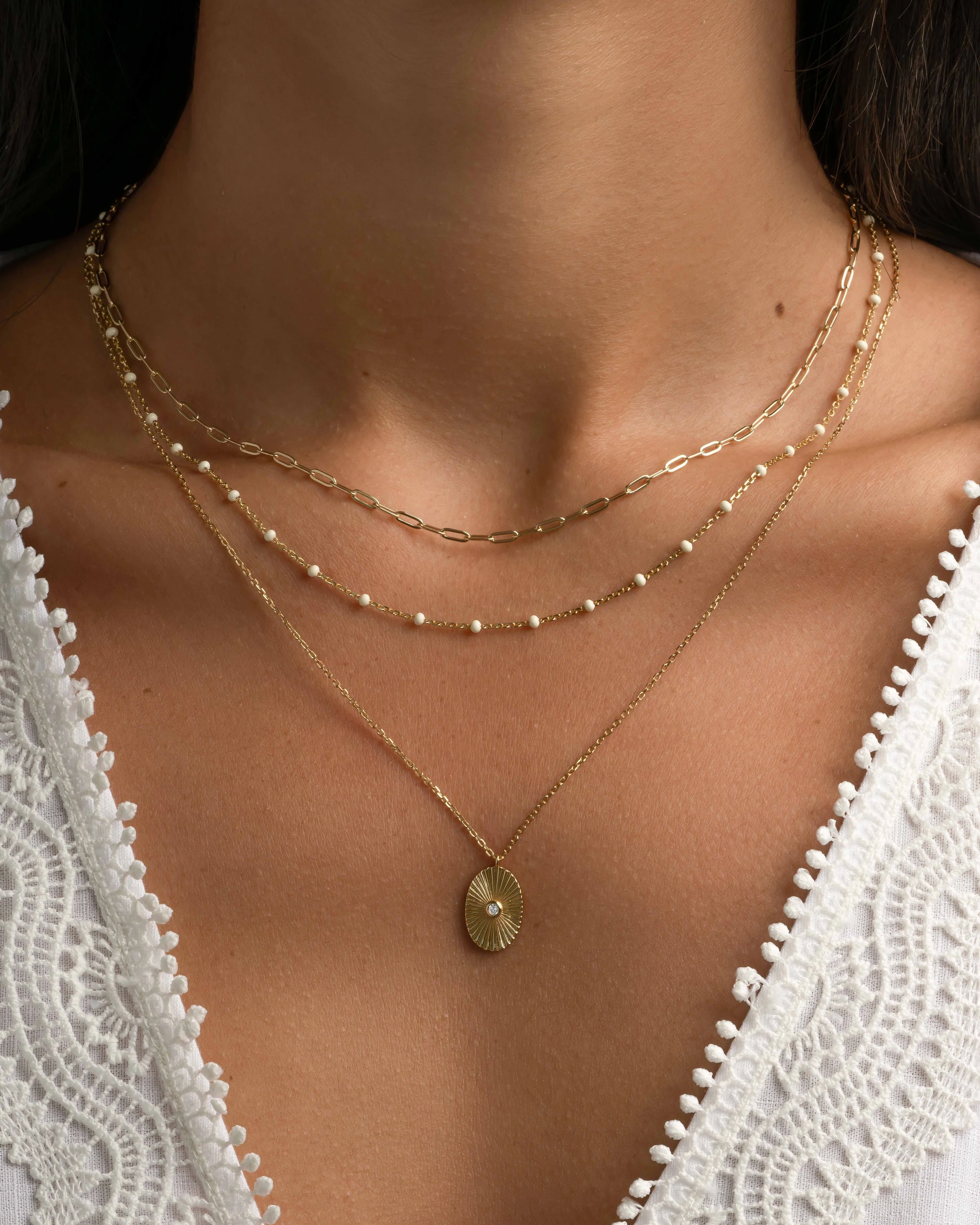 Cream Enamel Beaded Necklace - Image 4