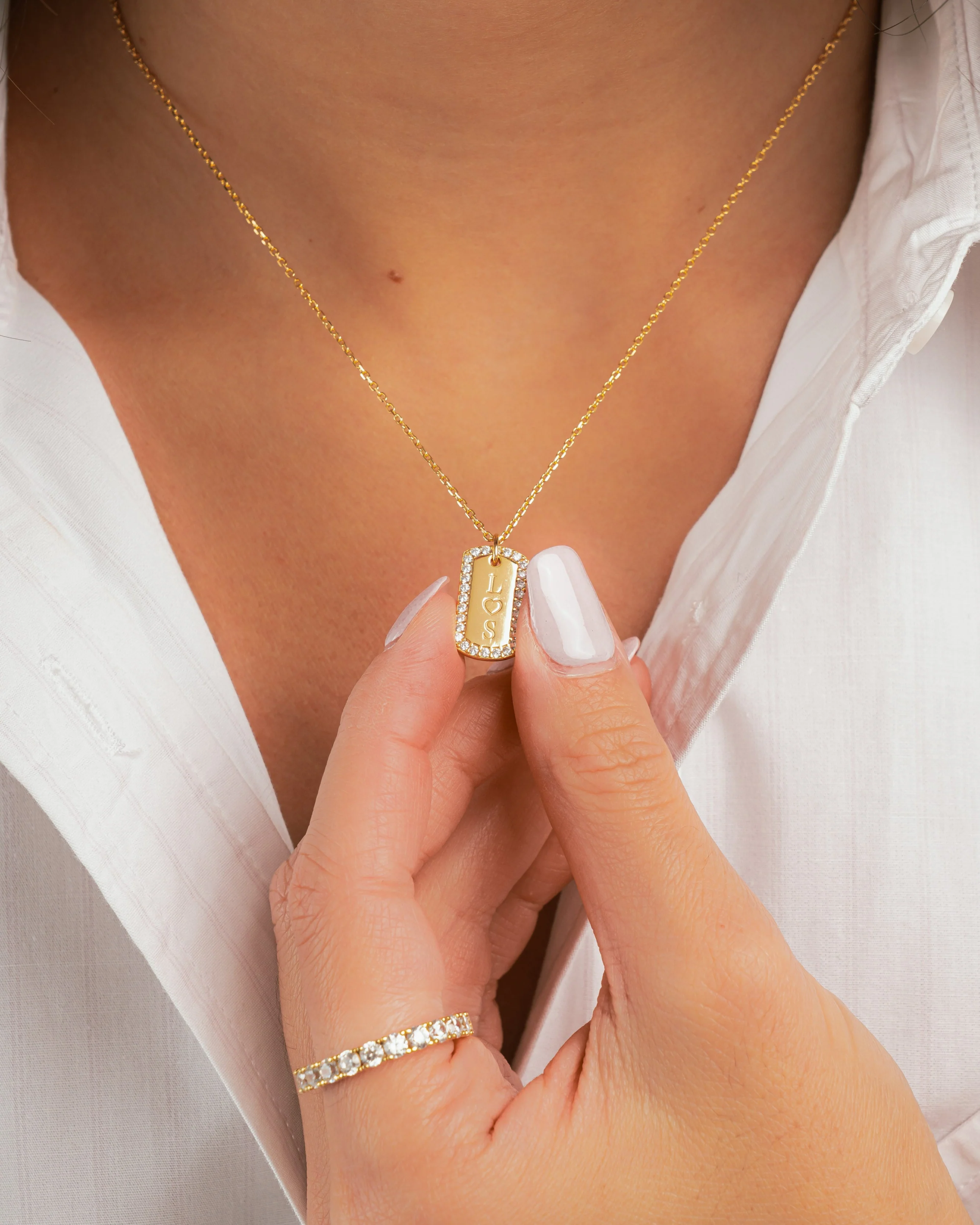 Custom Pavé Tag Necklace - Image 2