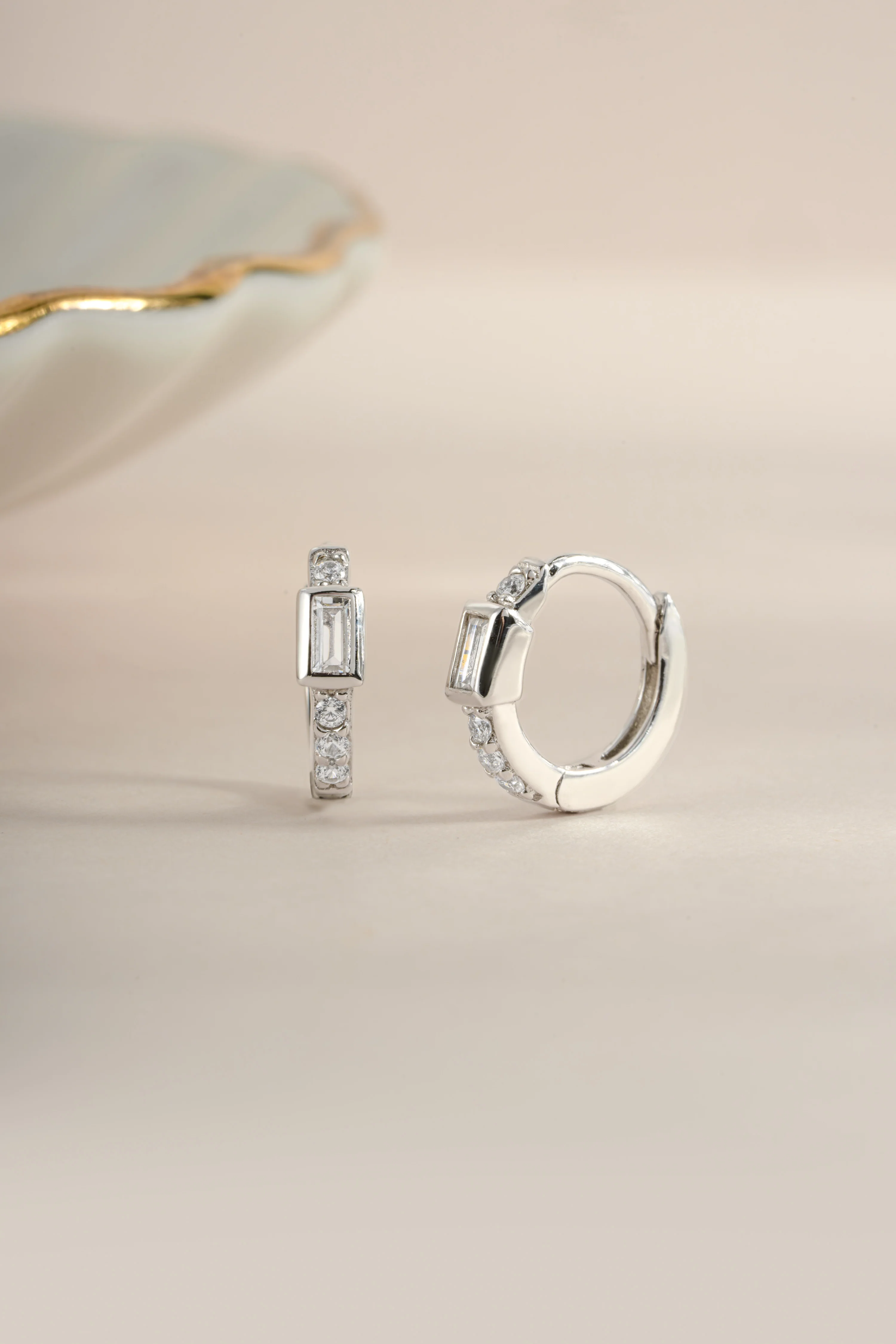 CZ Baguette Huggie Earrings - Image 3