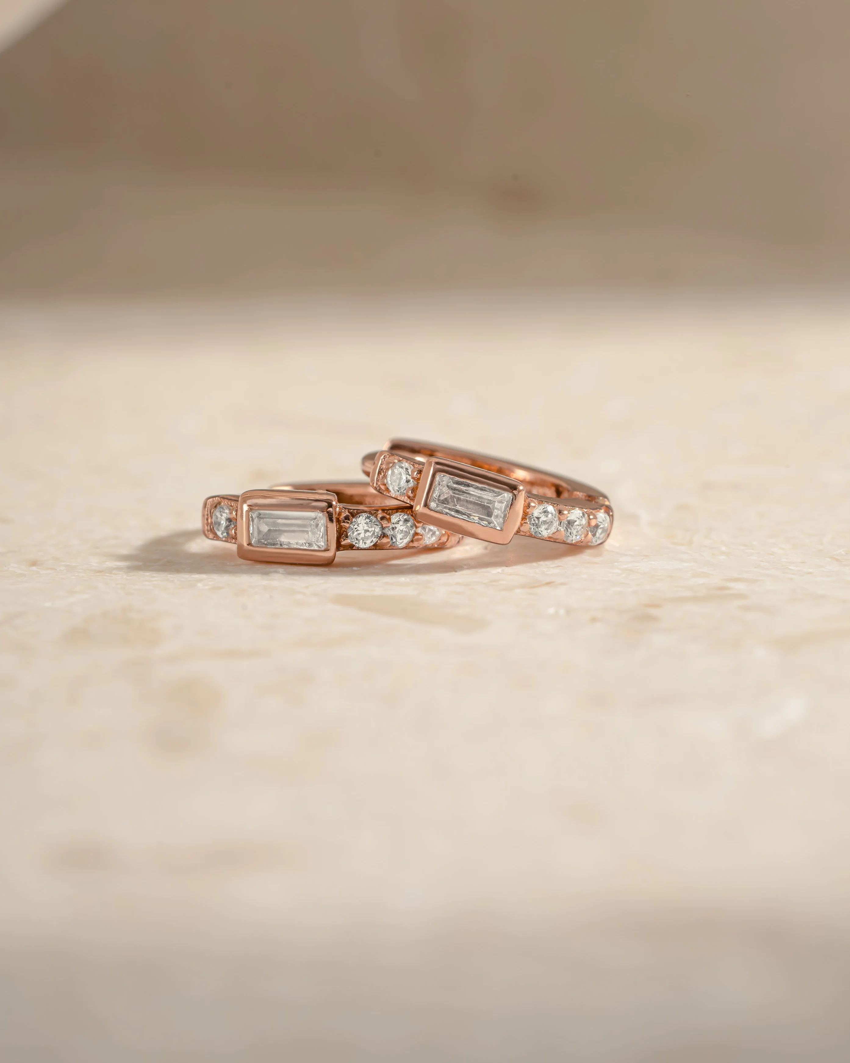CZ Baguette Huggie Earrings - Image 5