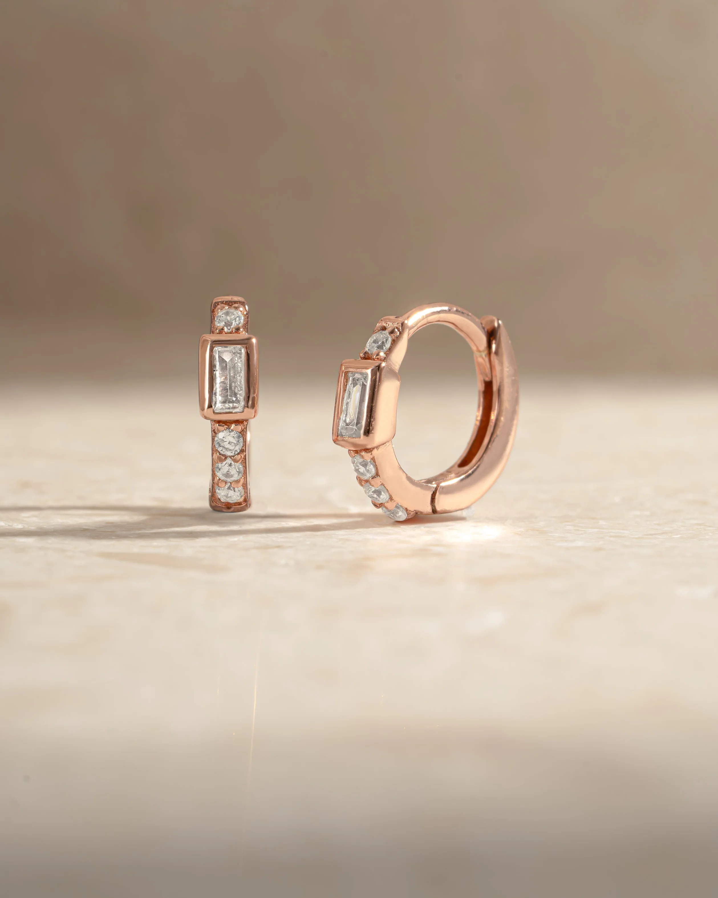 CZ Baguette Huggie Earrings - Image 6