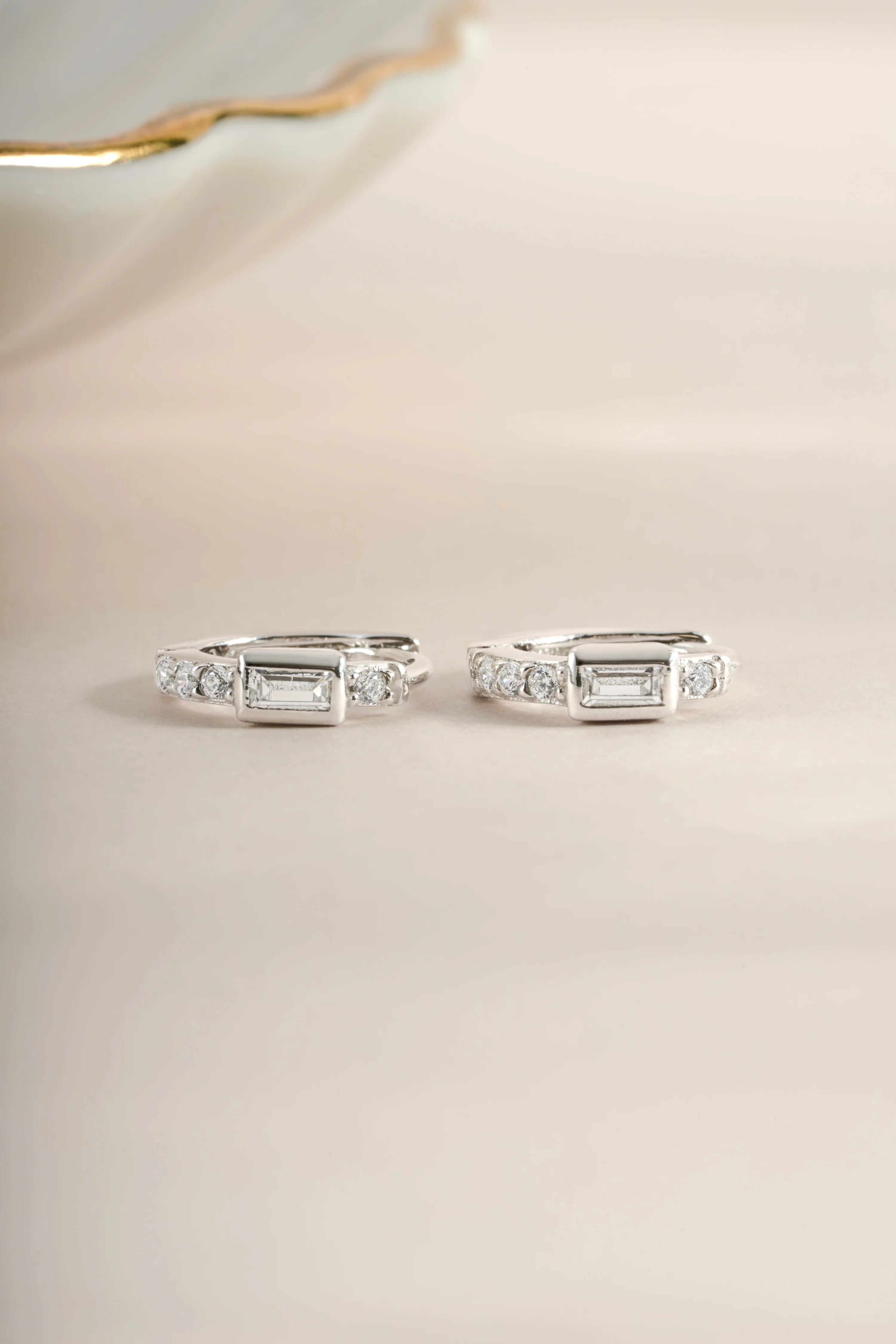 CZ Baguette Huggie Earrings - Image 8