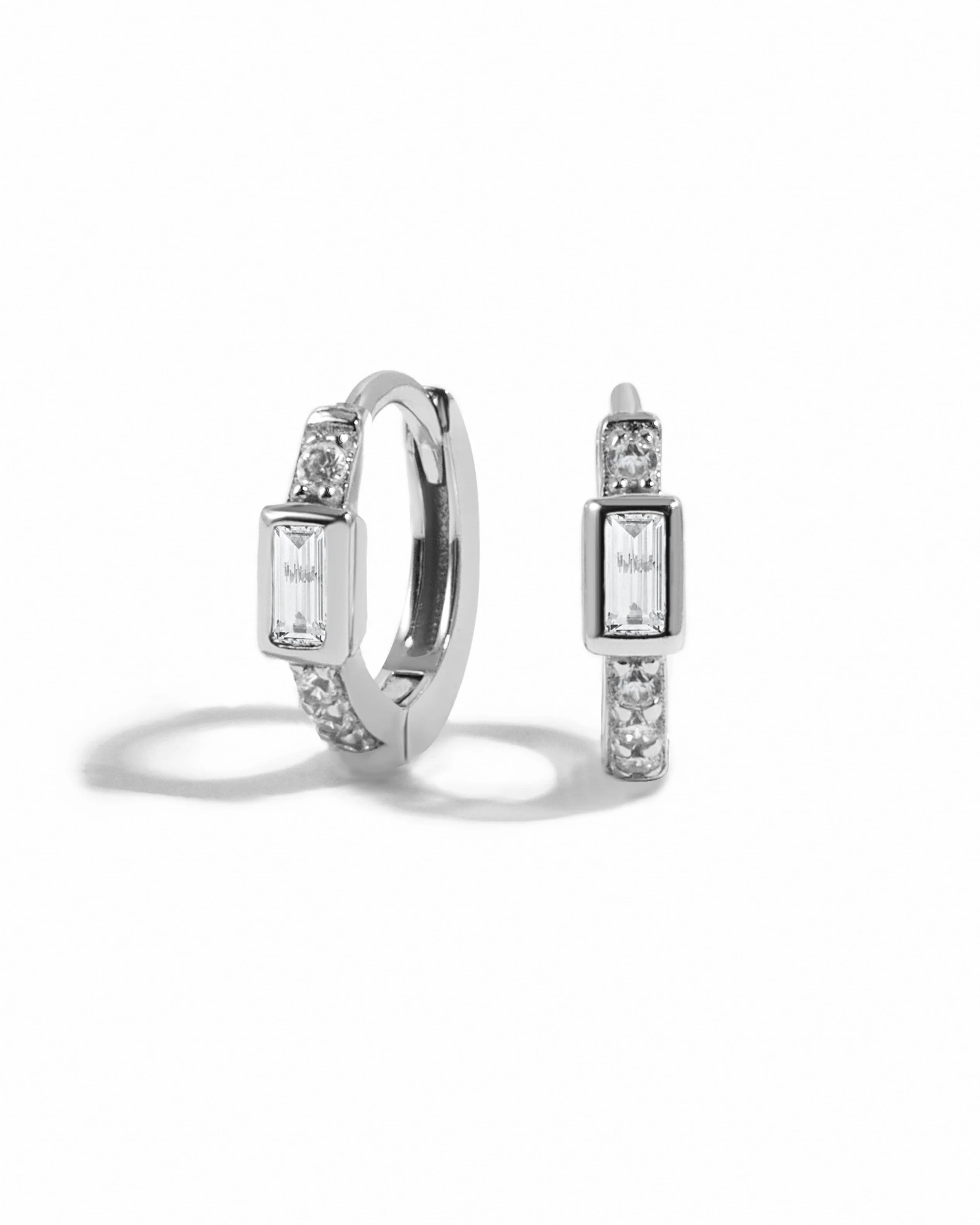 CZ Baguette Huggie Earrings - Image 9